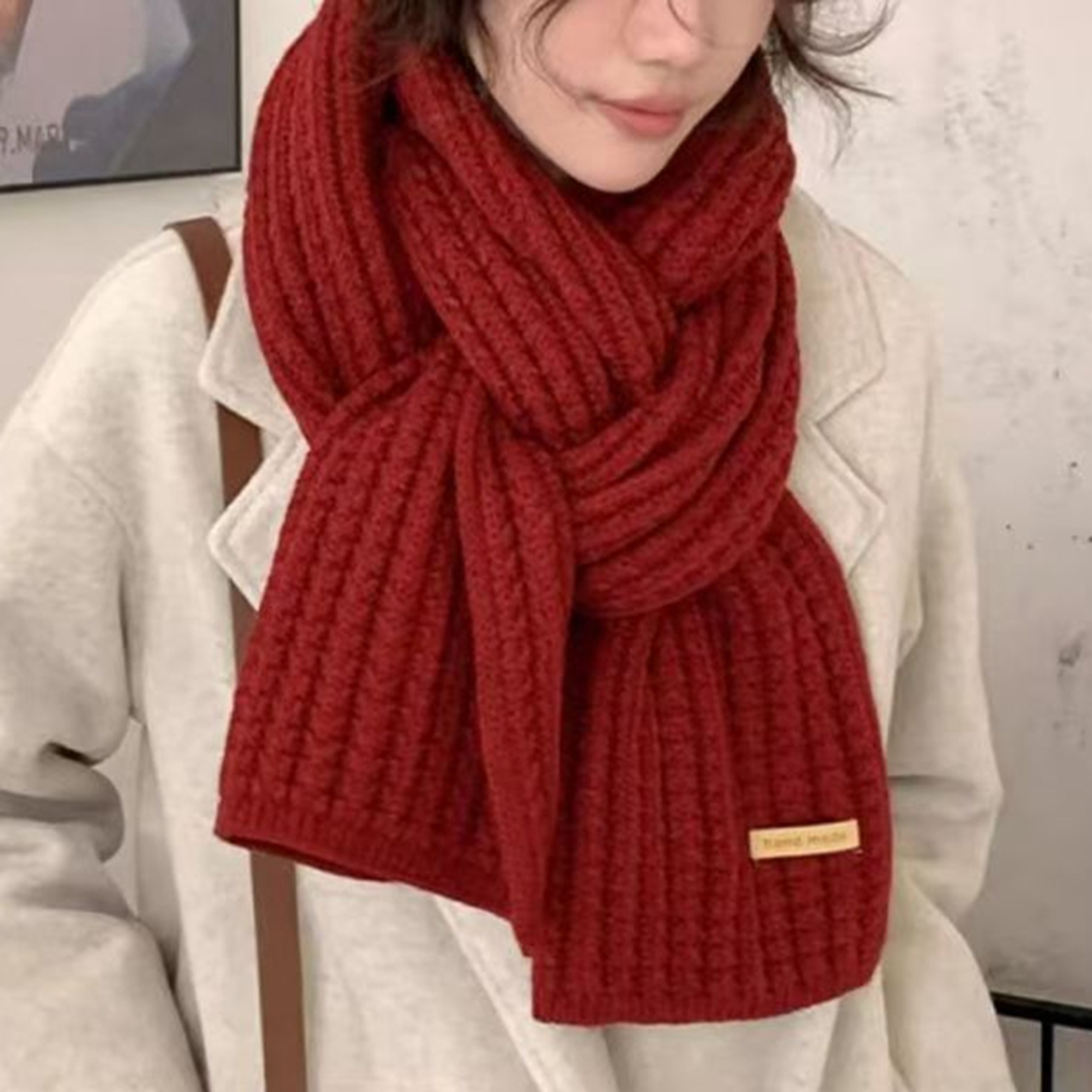 Thick Cable Knit Scarf, Chunky Winter Wrap for Women and Men, Luxury Feel Neckerchief for Travel – view 3
