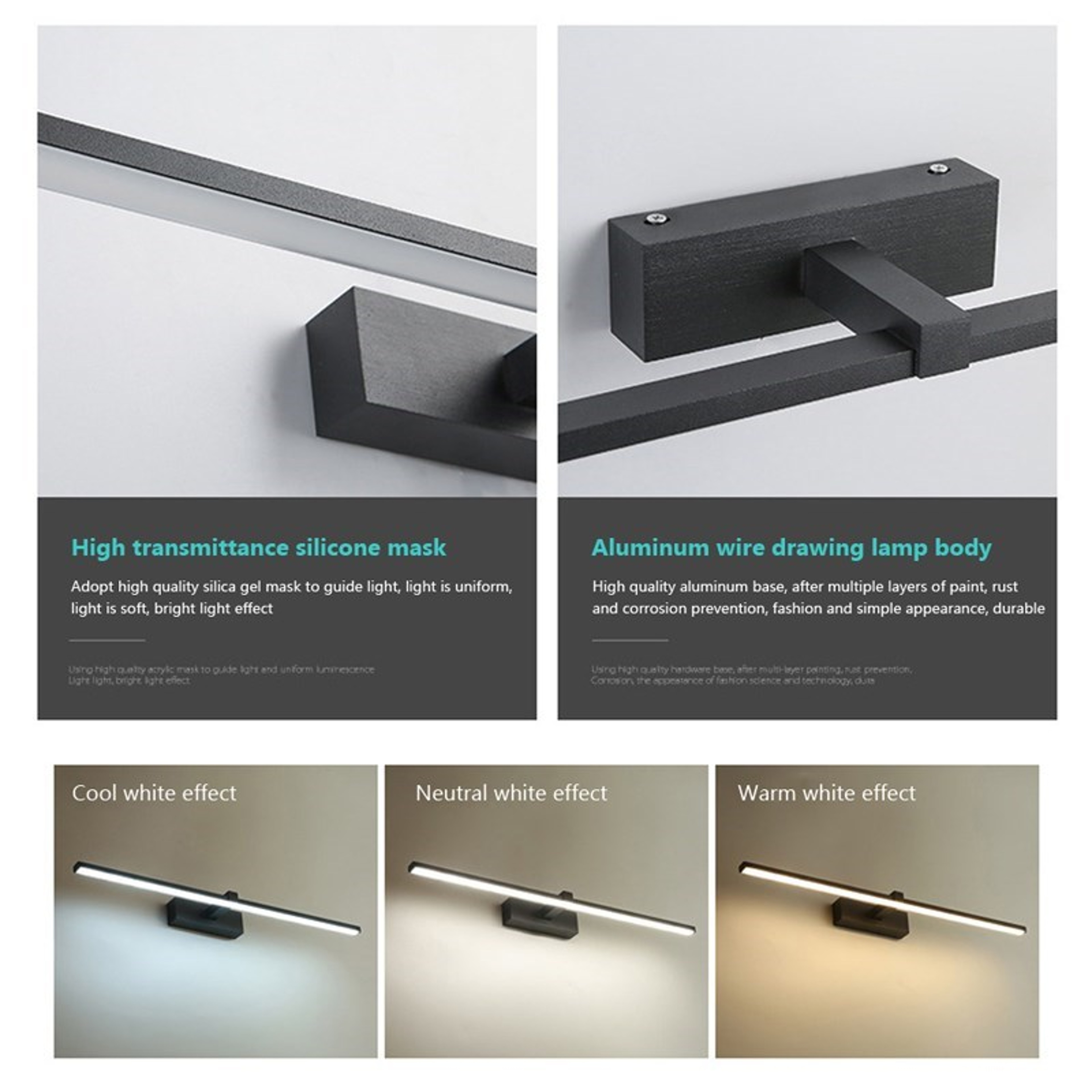 Bathroom Waterproof White Black LED Flat Lamp Led Mirror Lights Wall Lamps Modern Indoor Wall Lamp  5
