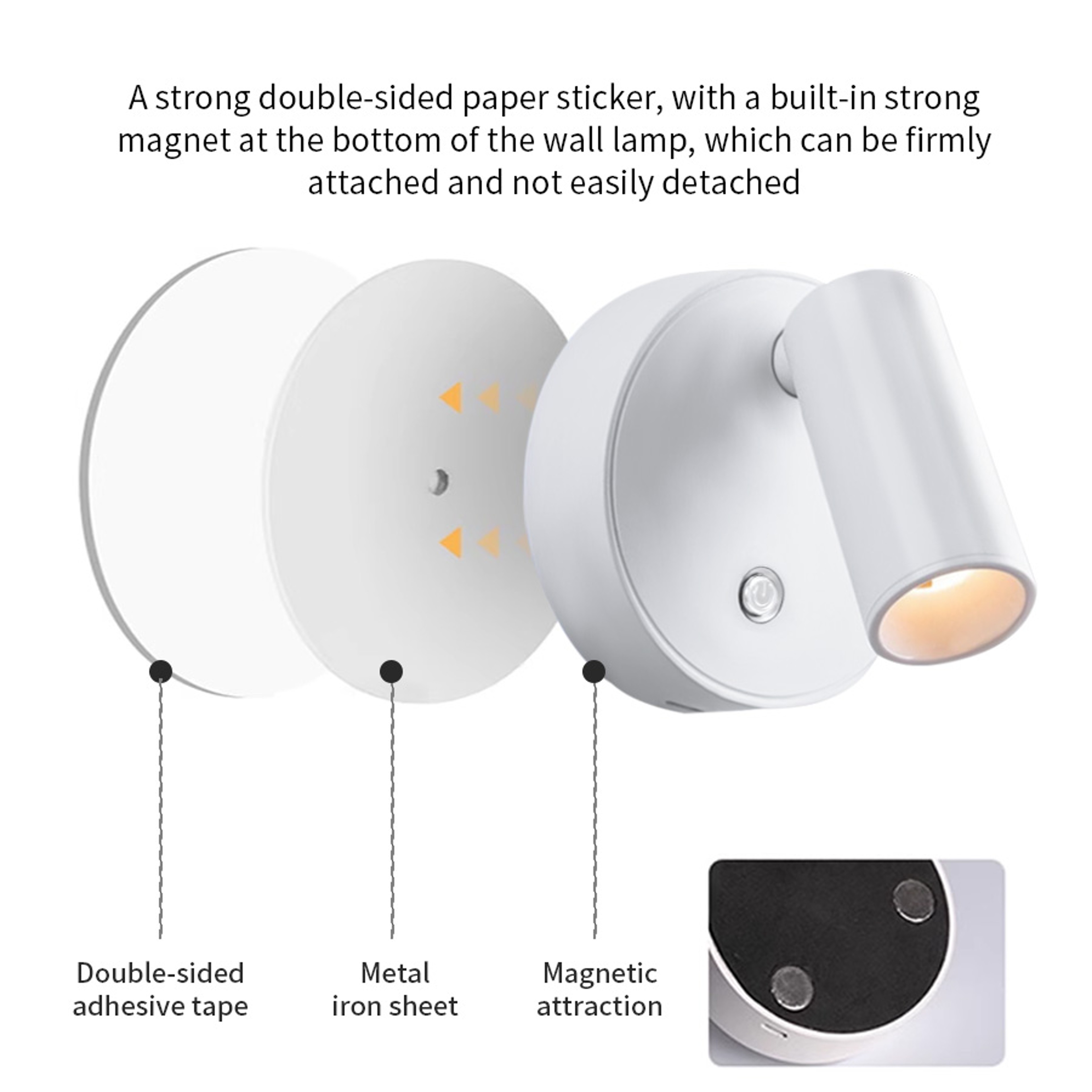 LED Cordless Wall Light With Magnetic Base USB Rechargeable Touch Switch Dimmable Bedside Reading L 9