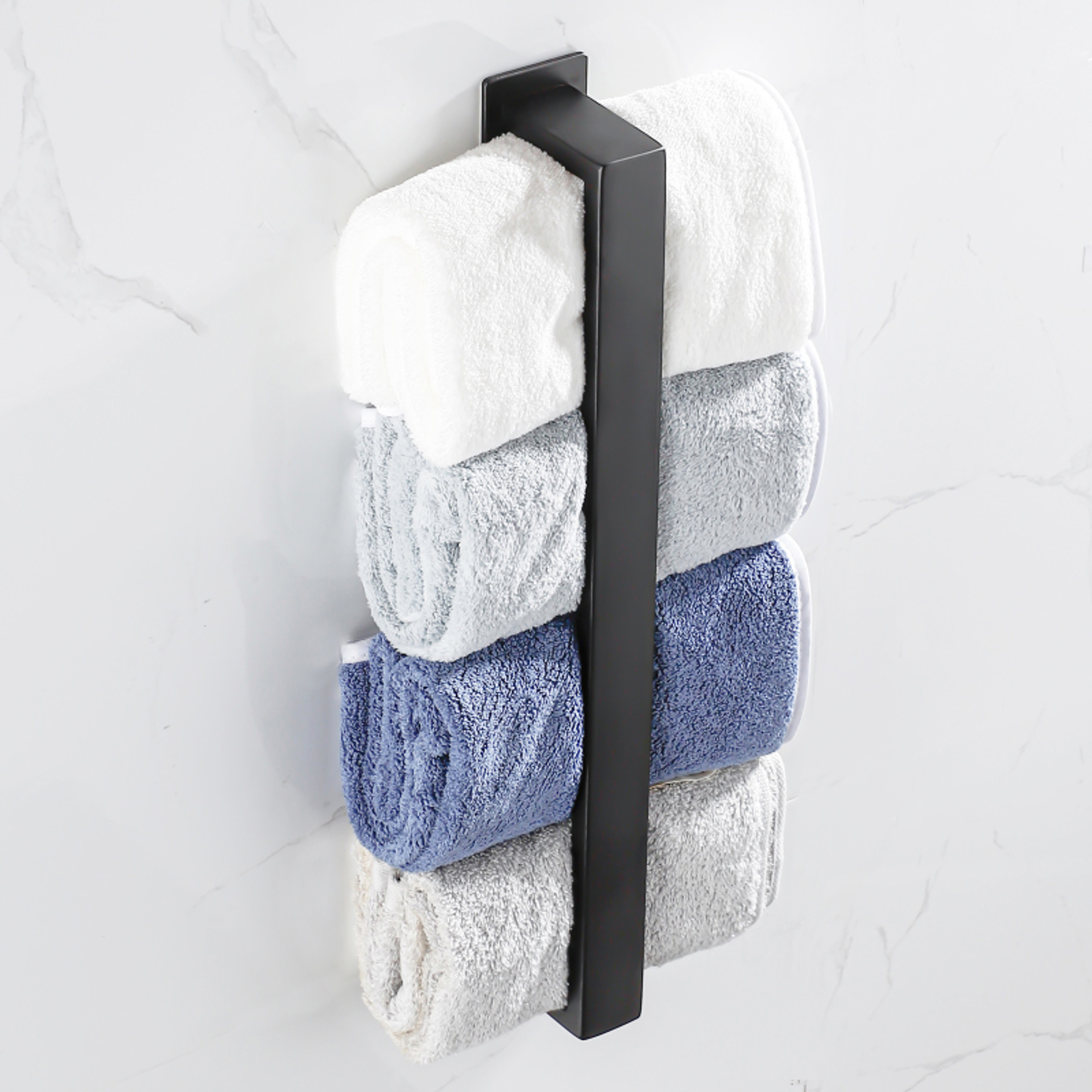 No Drill Black Stainless Steel Towel Holder Self Adhesive Bathroom Towel Rack Wall Shower Shelf 2