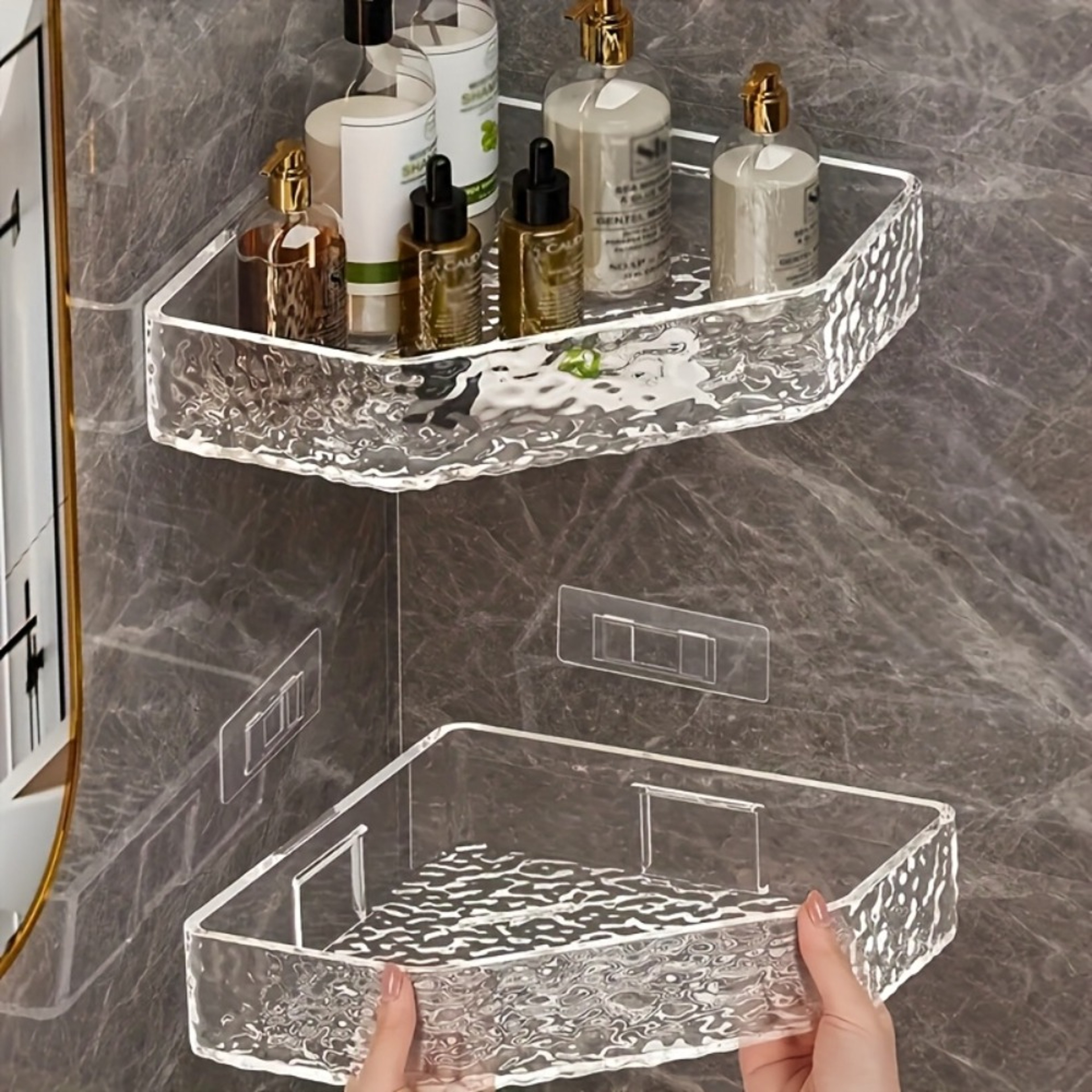 Clear Bathroom Shelf Glacier Design Wall Mount Corner Shelf Shower Caddy Organizer For Shampoo Soap 1