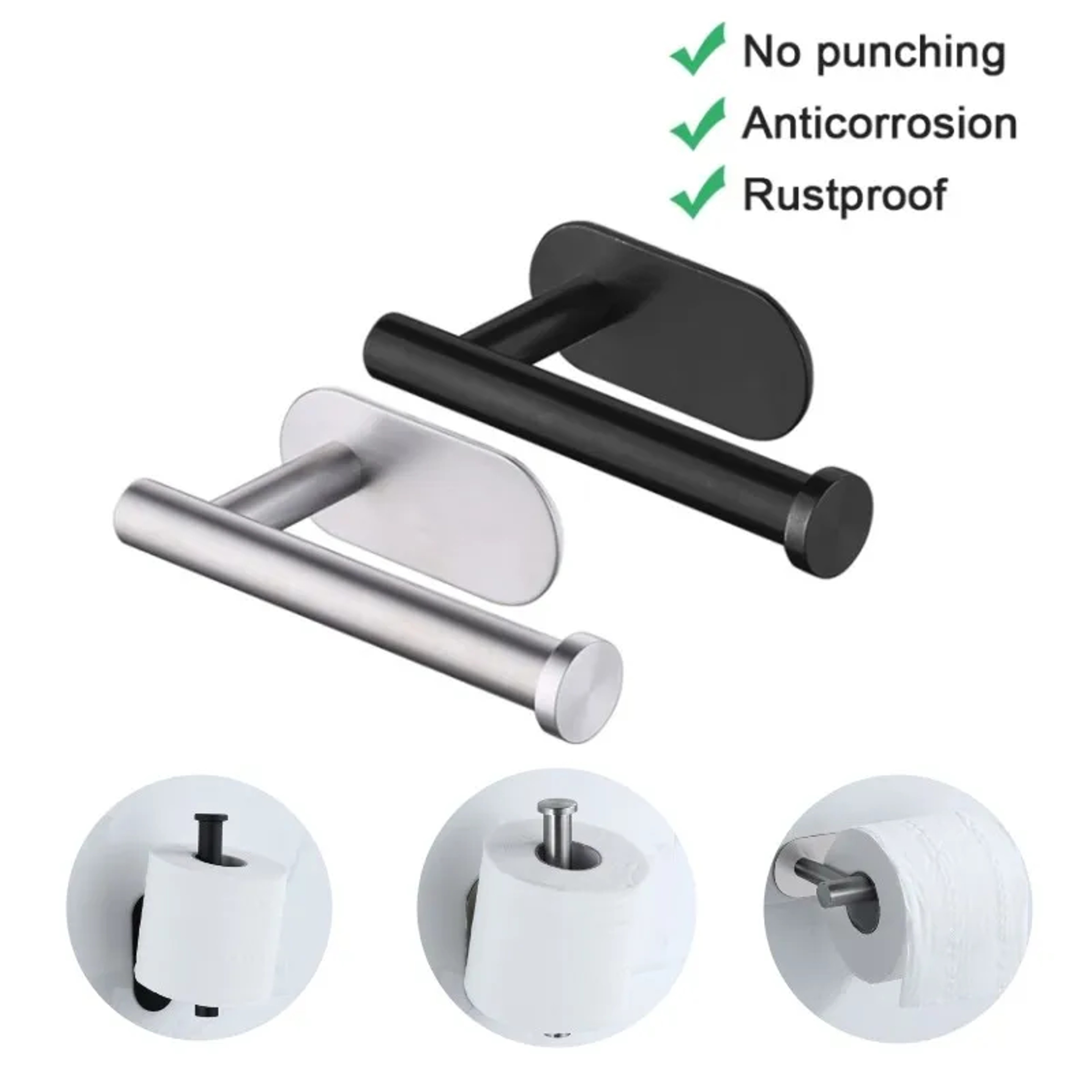 Stainless Steel No Punching Wall Mounted Toilet Paper Holder Rustproof Bathroom Kitchen Roll Paper  0