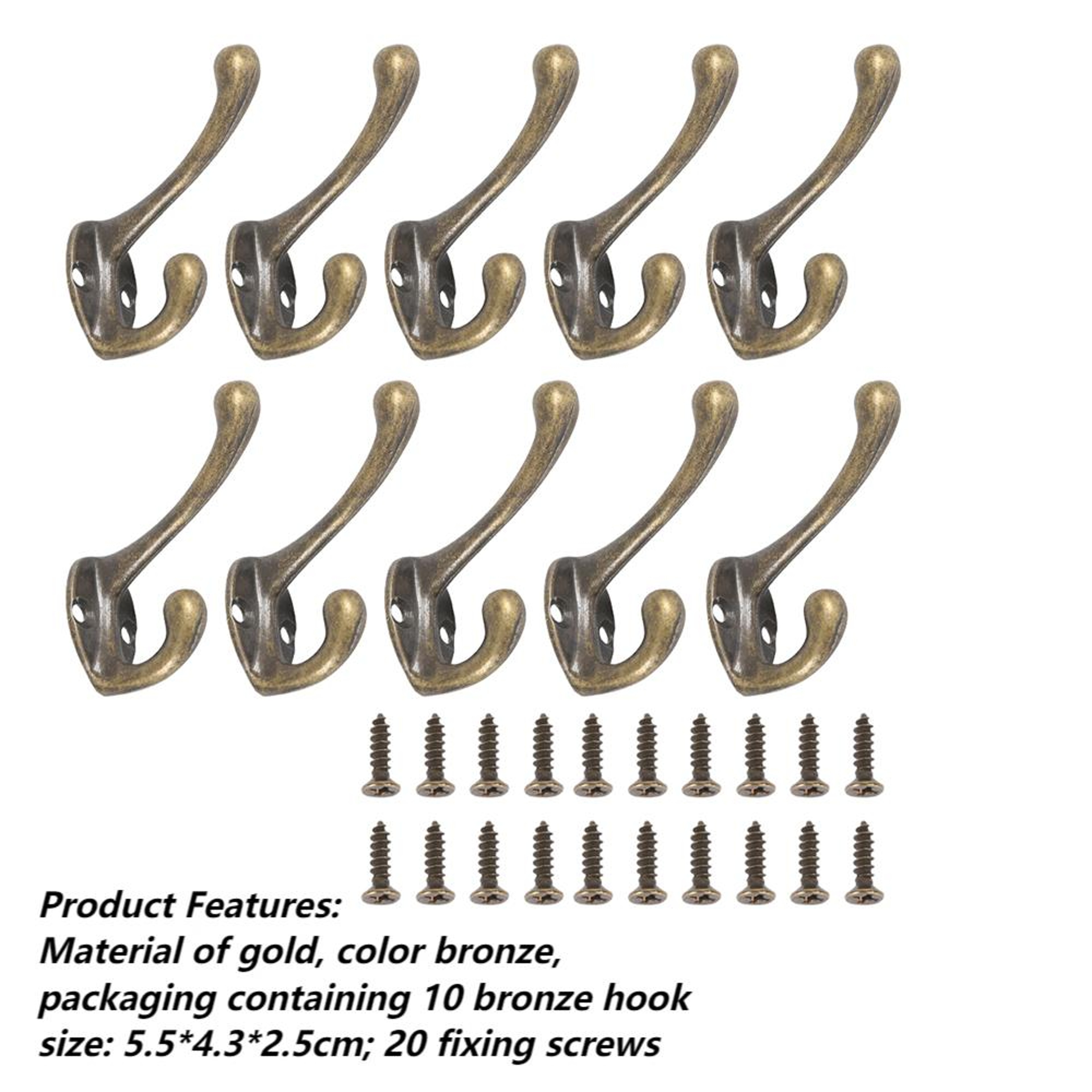 Bronze Vintage Clothes Hanger Coat Hooks Wall Mounted Heavy Duty Dual Coat Rack With Screw For Door 4
