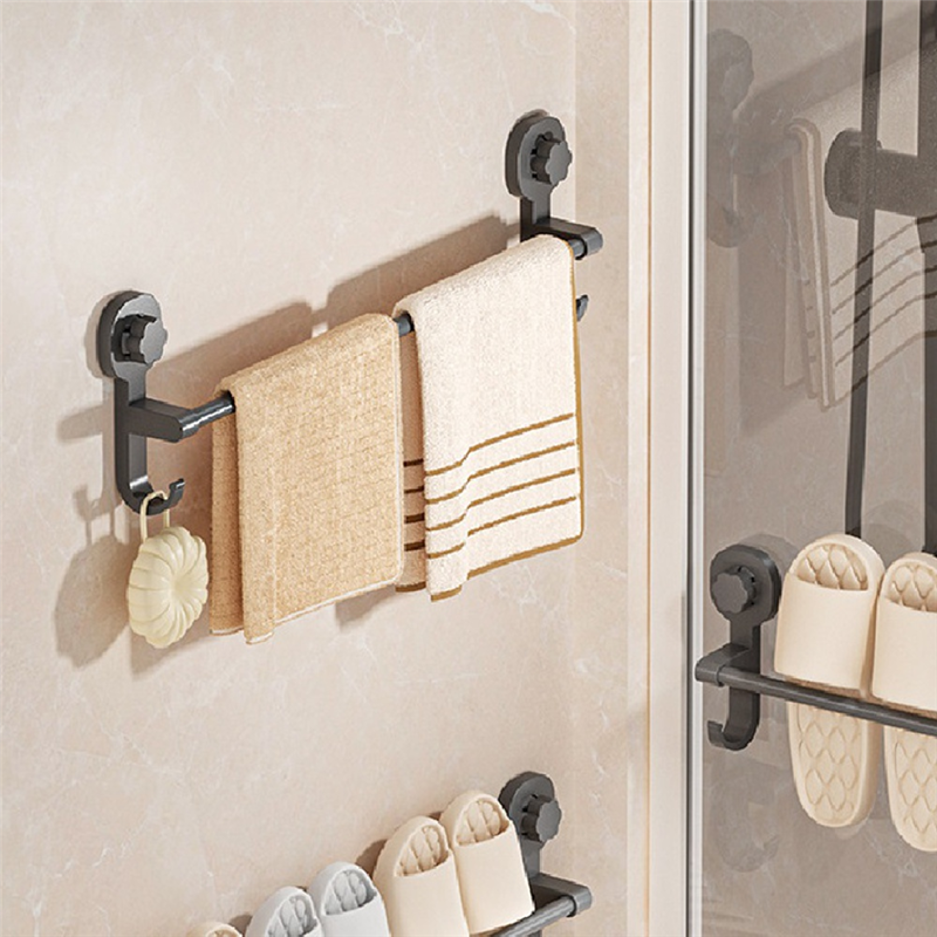 Punching-Free Bathroom Towel Rack, Wall-Hung Suction Cup Towel Rack, Telescopic Towel Bar Hook for Easy Installation – view 4