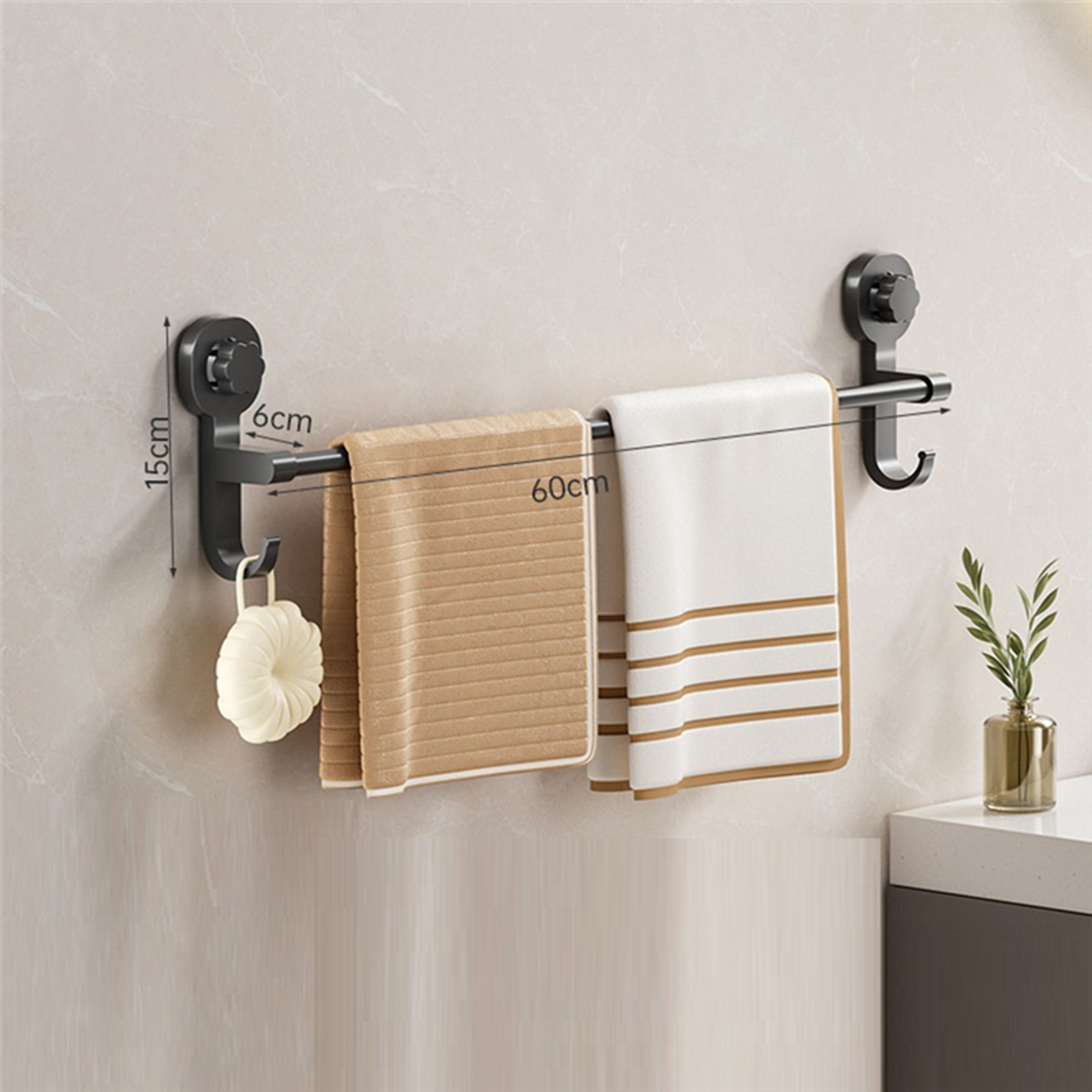 Punching-Free Bathroom Towel Rack, Wall-Hung Suction Cup Towel Rack, Telescopic Towel Bar Hook for Easy Installation – view 5
