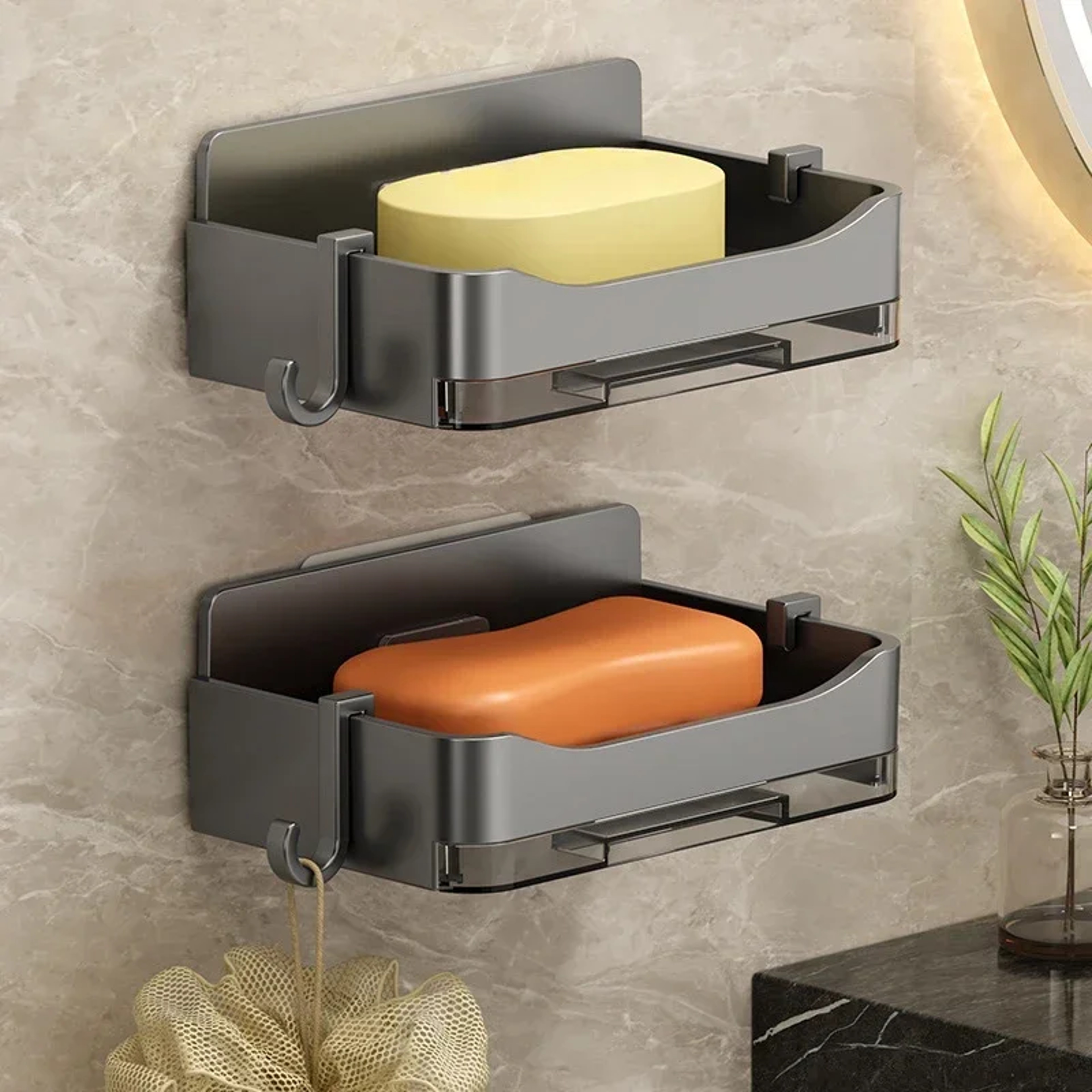 Wall Mounted Bathroom Soap Holder FreePunching Soap Sponge Organizer Double Drainage Soap Dish Bath 0