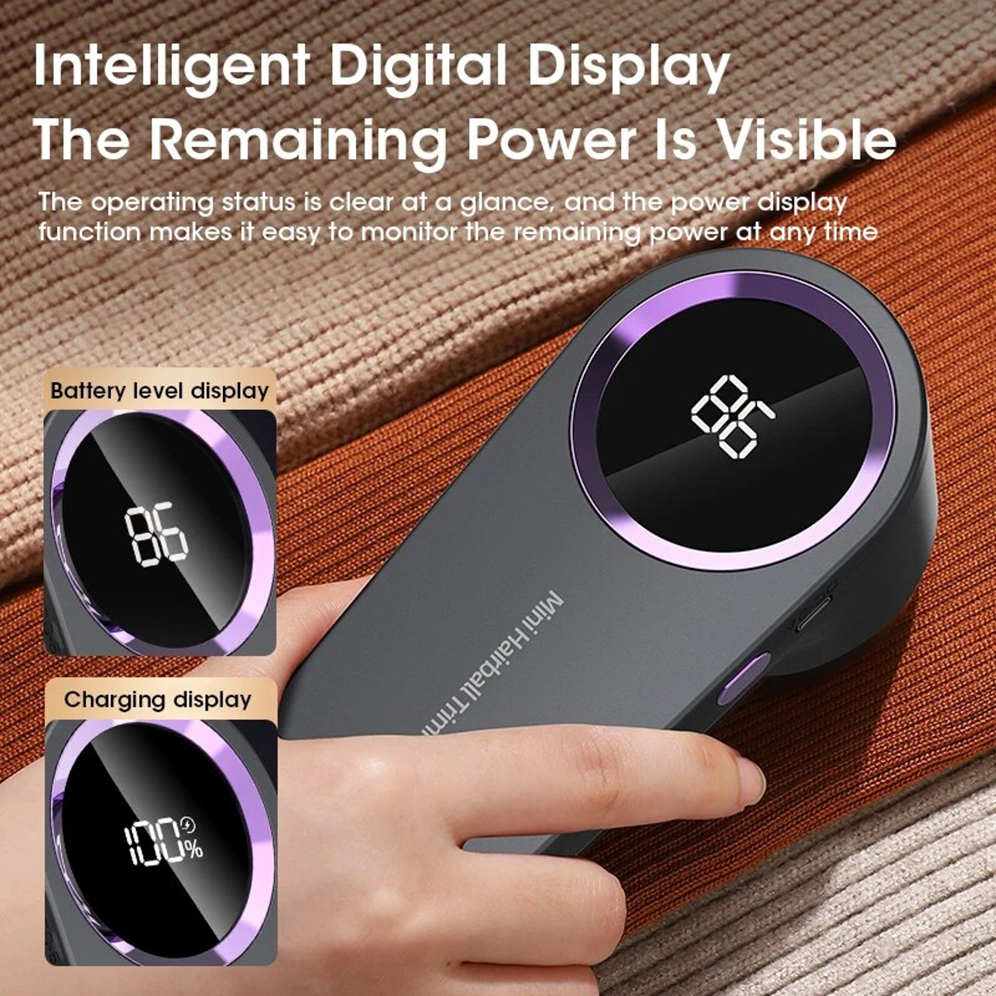LED Digital Electric Lint Remover for Clothing, USB Rechargeable Fabric Shaver, Sweater & Fuzz Remover – view 4
