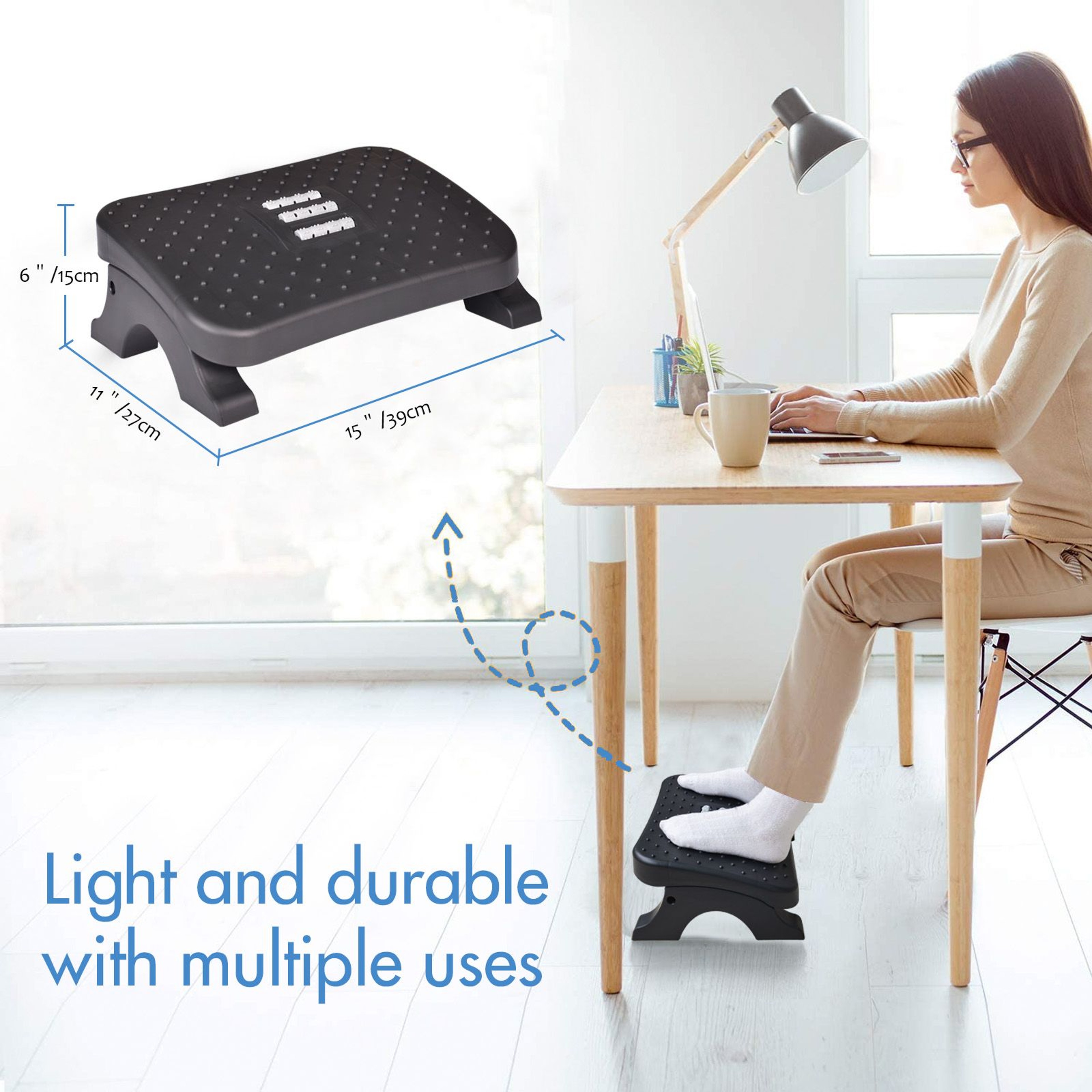 Ergonomic Under Desk Footrest with Massage Rollers Pain Relief Leg Rest for Home Office Posture Cor