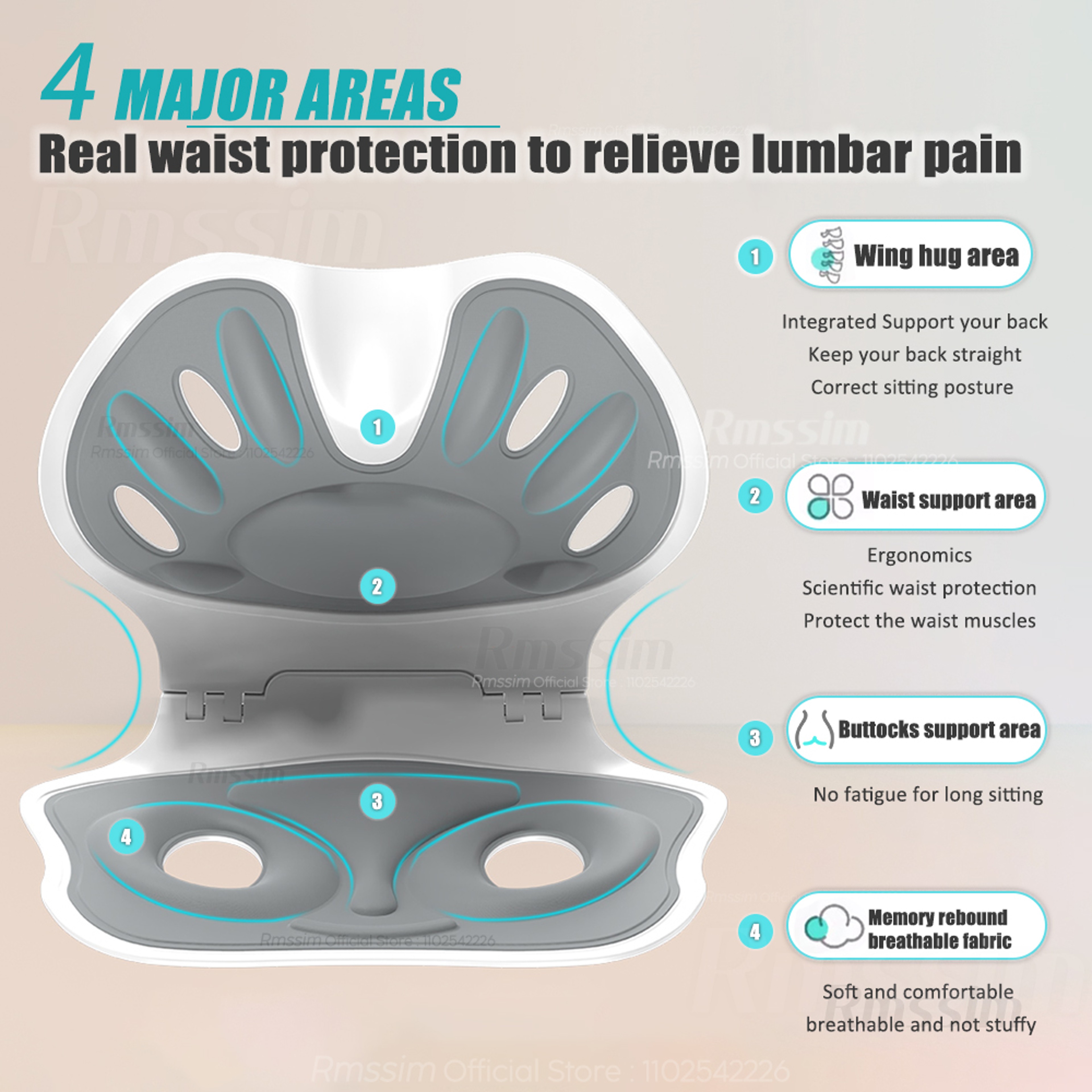 Ergonomic Back Support Cushion for Sitting Office Chair Posture Corrector for Back Pain Relief  Wa