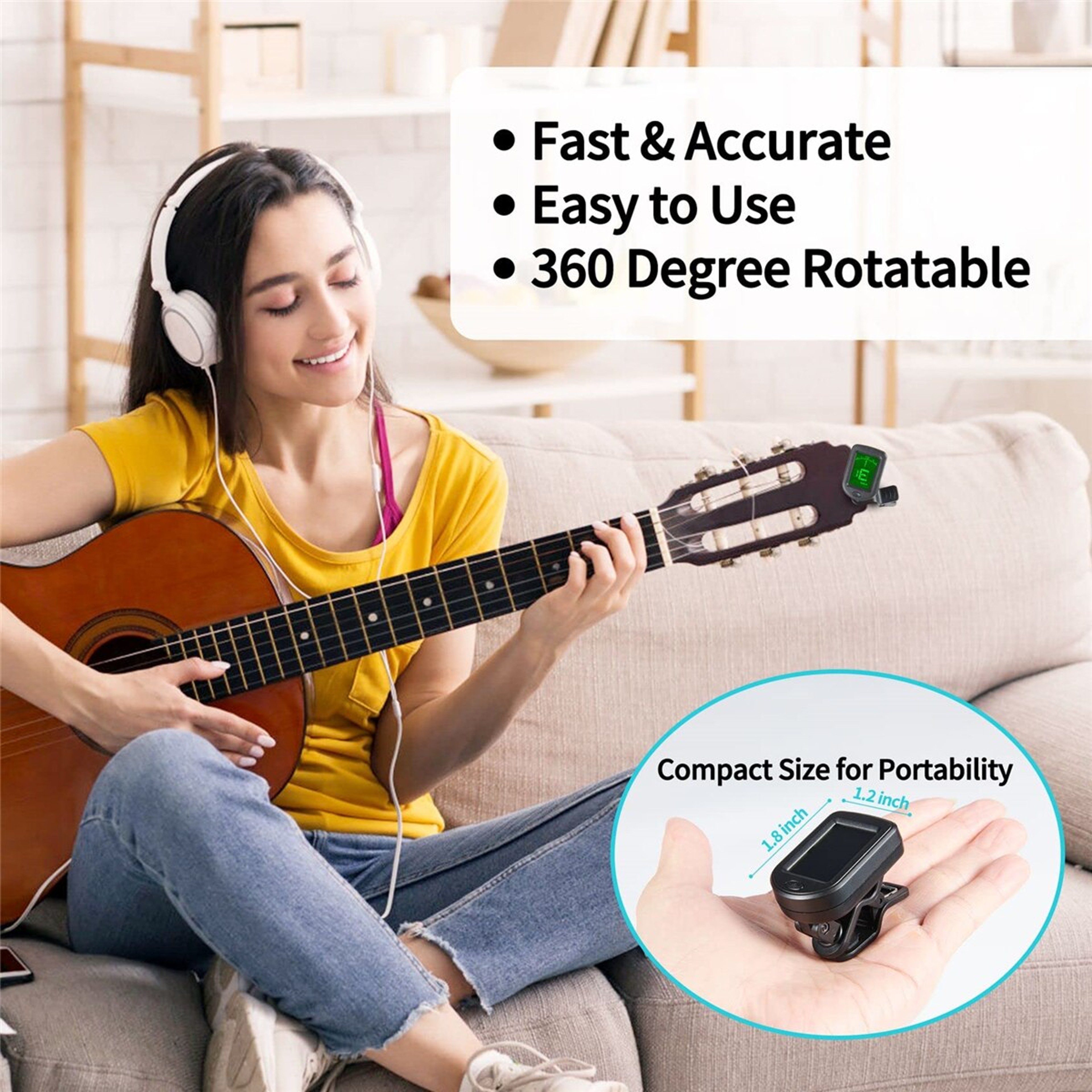AllInstrument ClipOn Guitar Tuner Chromatic Electronic Tuner for Guitar Bass Ukulele Violin M
