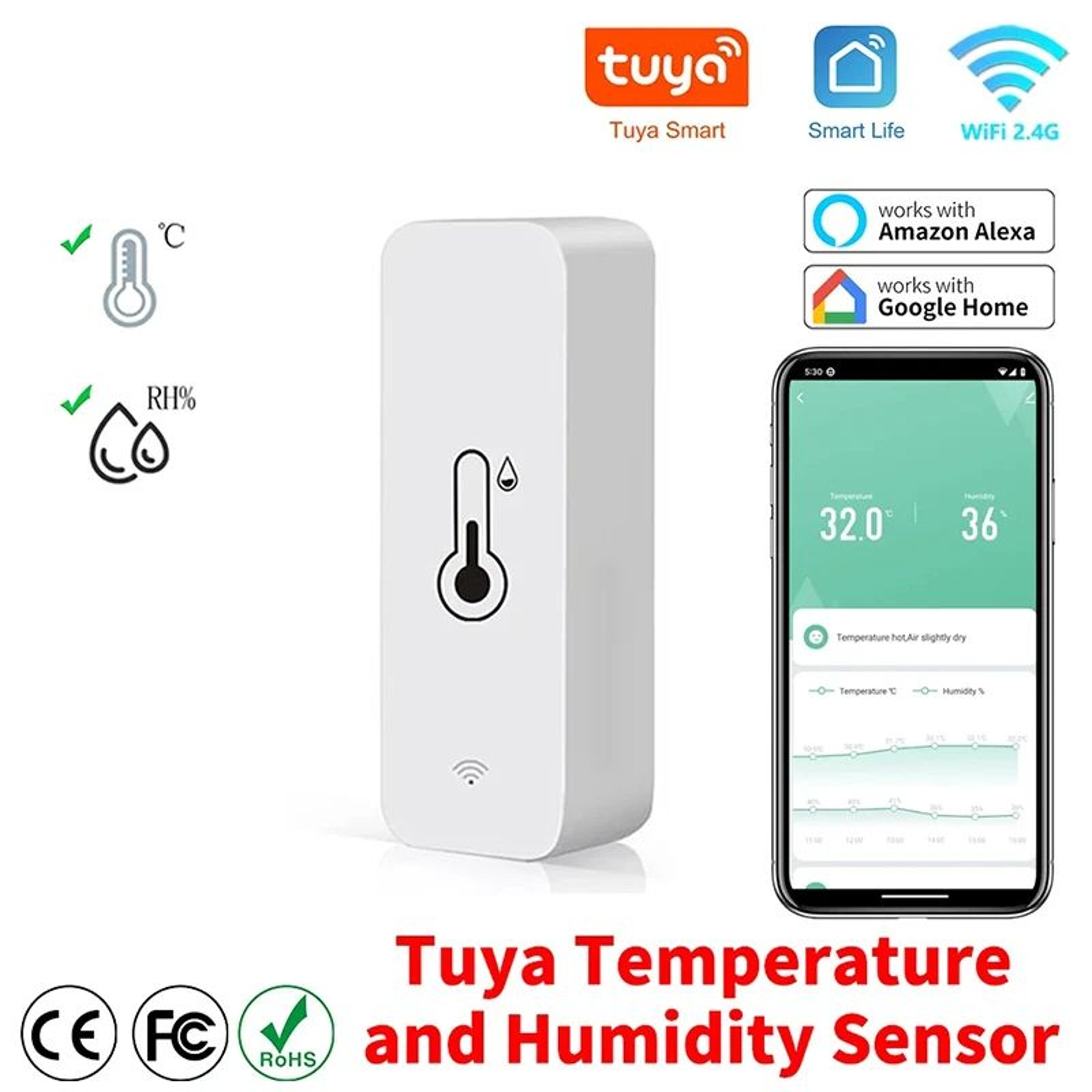 Smart WiFi Temperature And Humidity Sensor Wireless Remote Monitoring Via SmartLife App Works With  0