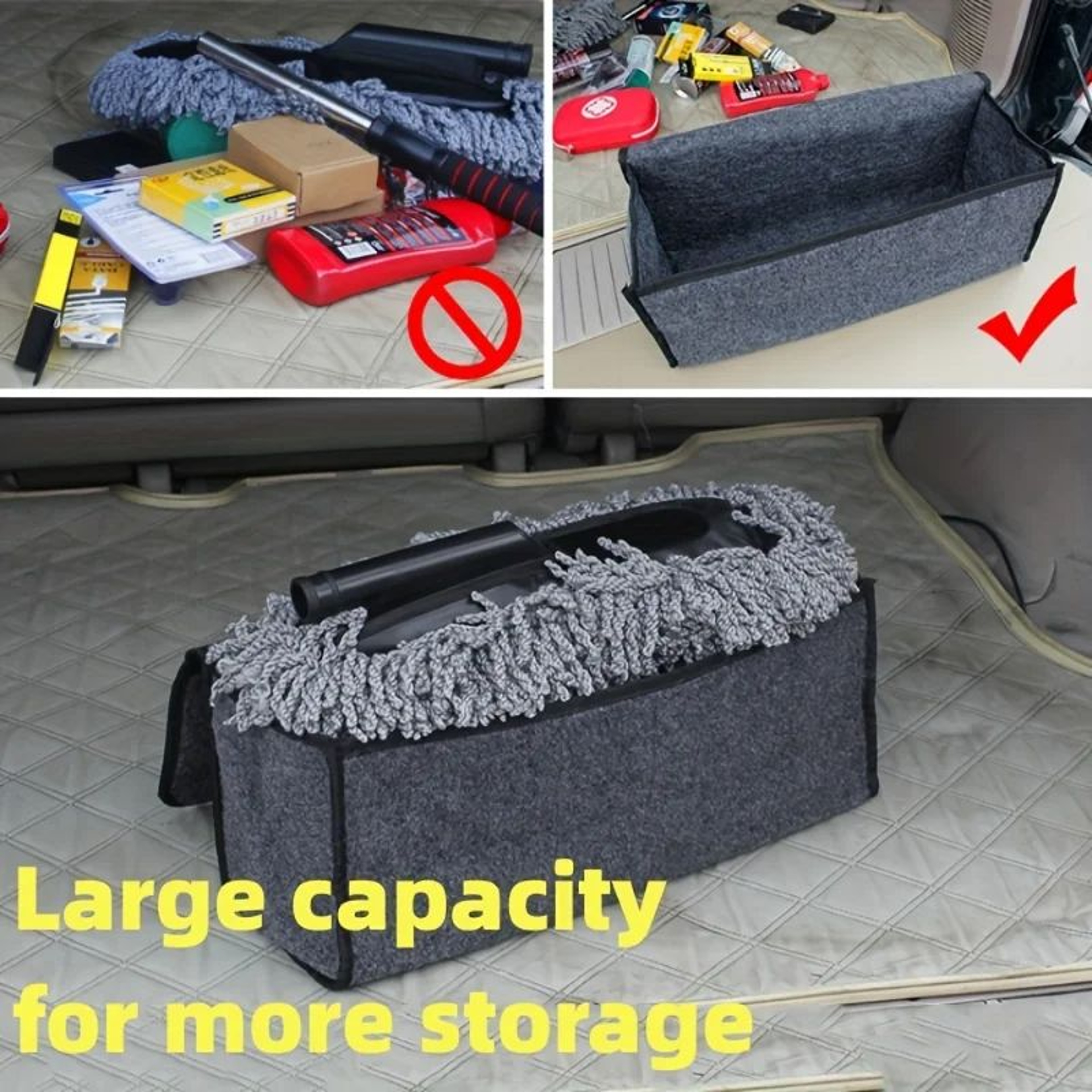 Gray AntiSlip Car Trunk Organizer  Soft Felt Boot Storage Box With Compartments For Tools  Accessor 3