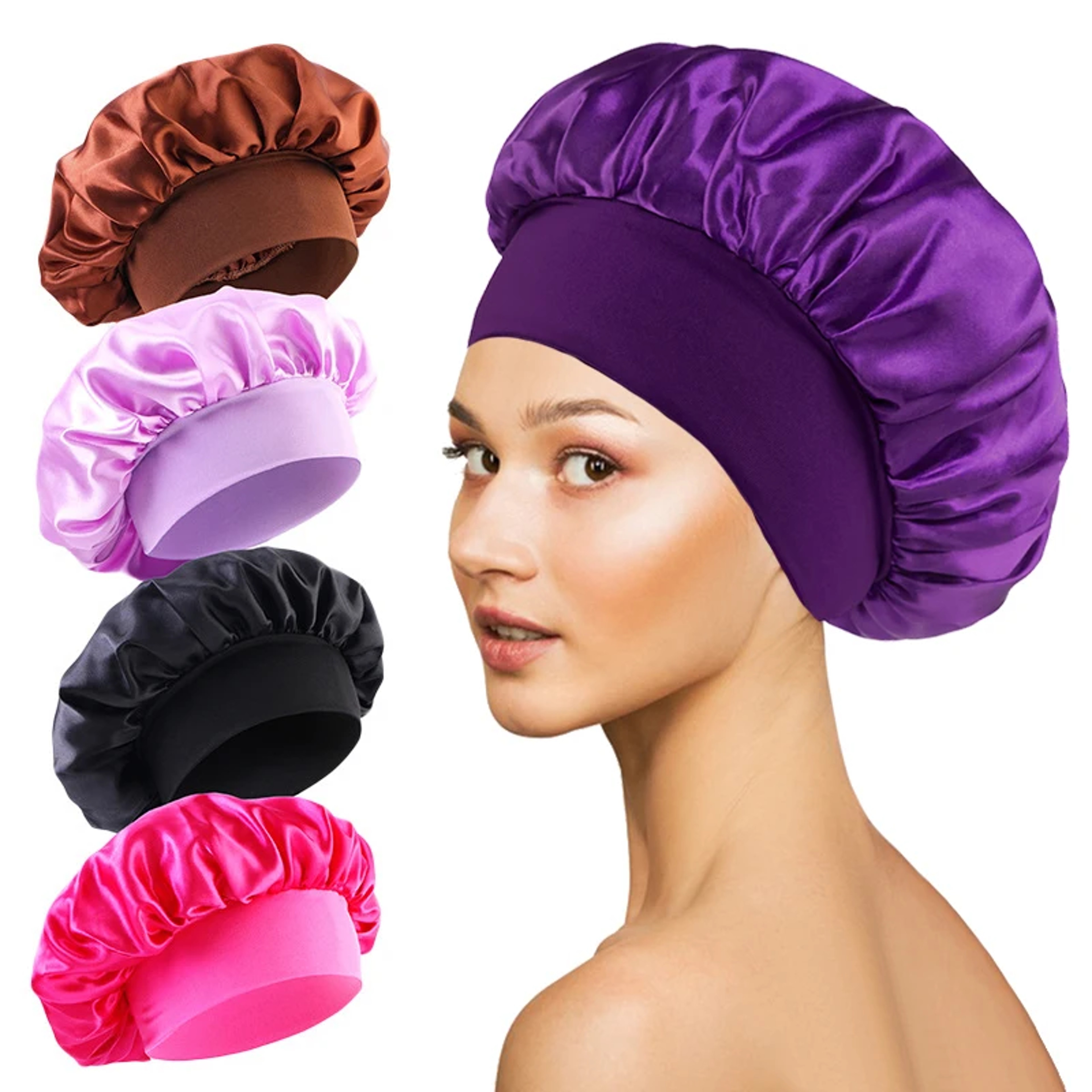 Soft Silk Satin Lined Bonnet for Sleeping, Large Satin Hair Bonnet for Women, Shower Cap & Hair Wrap for Long Hair – view 1
