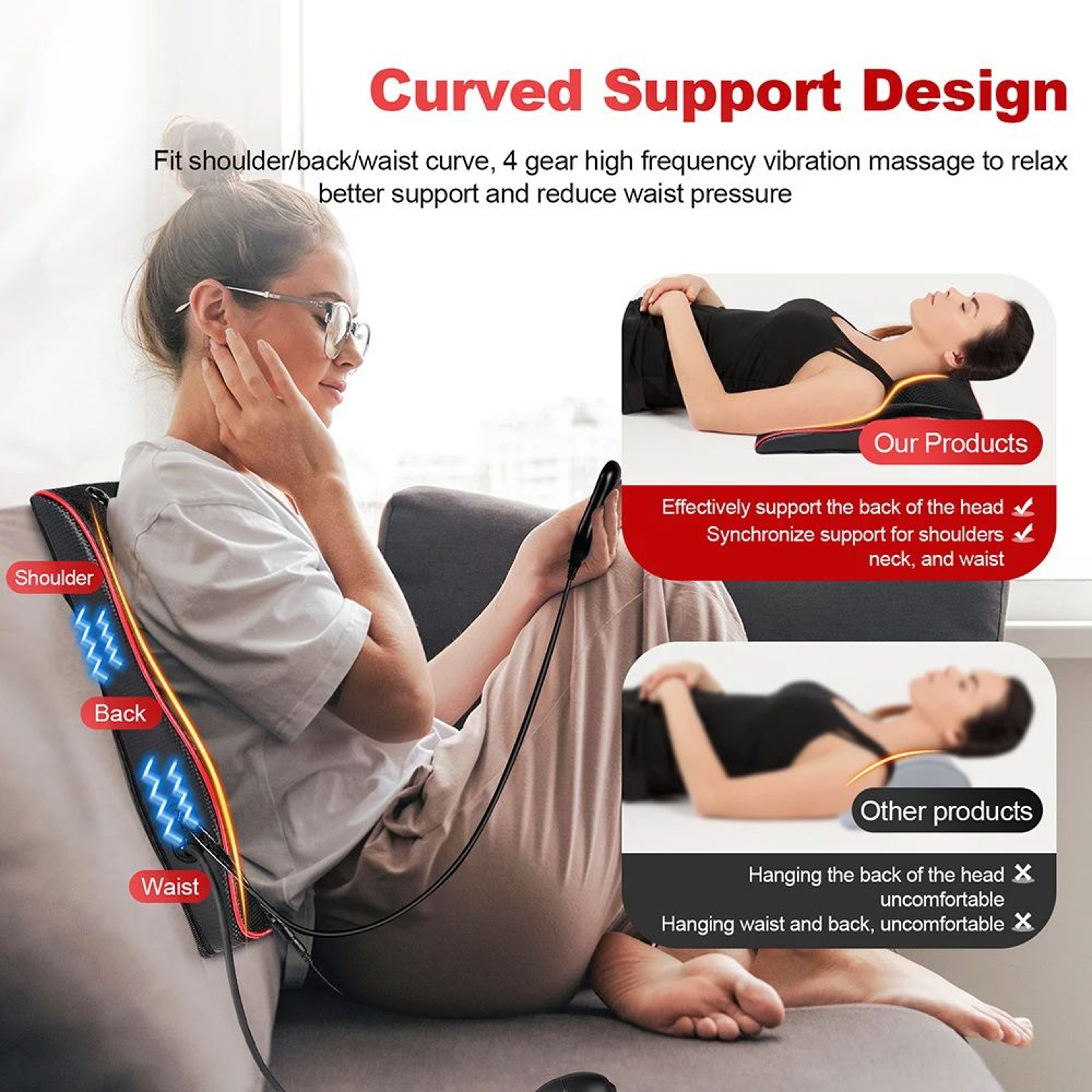 Shoulder Neck Back Massager Pillow Shiatsu Kneading Trapezius Massage With Cervical Traction For Ca 3