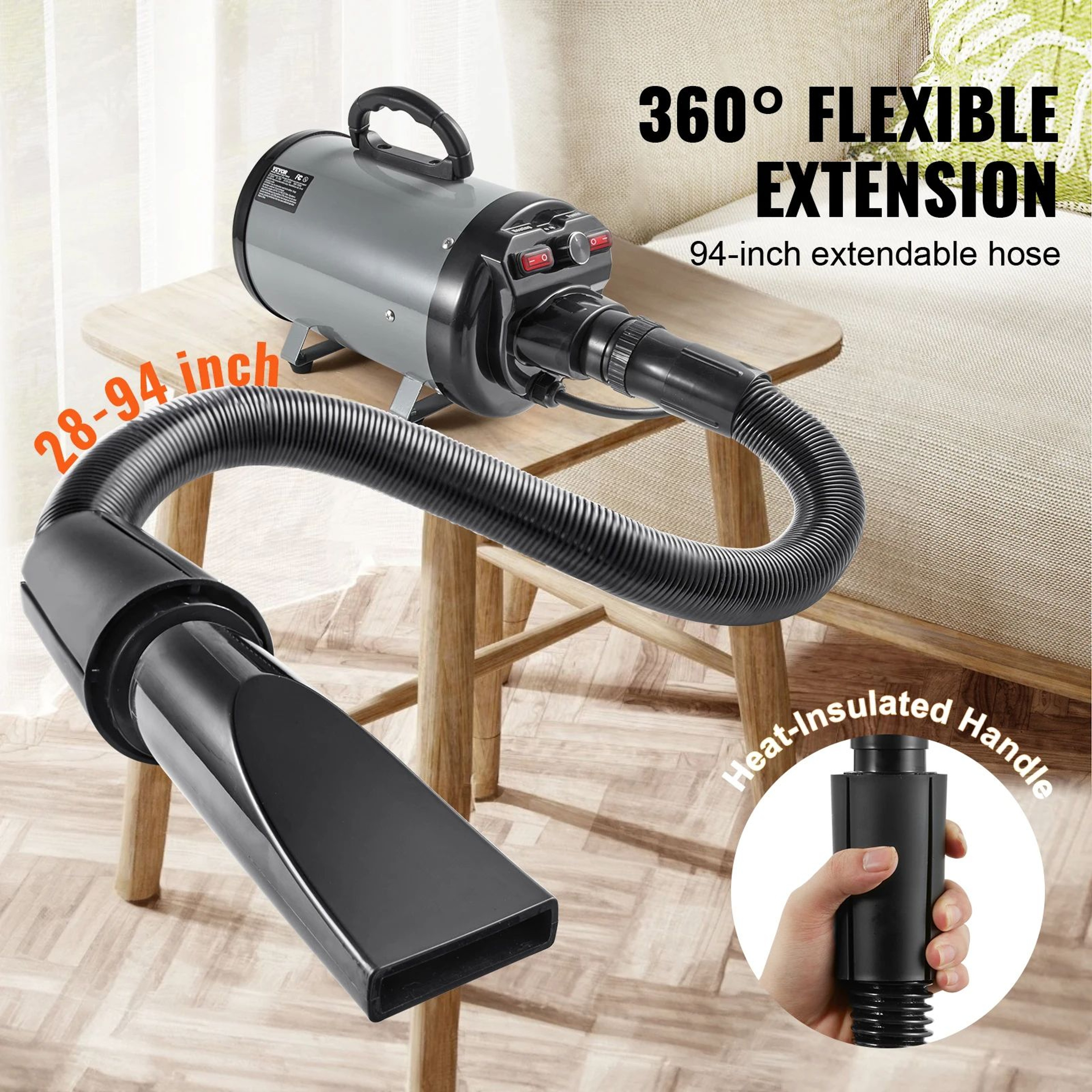 Dog Blow Dryer Adjustable Speed Dual Temperature Control 4 Nozzles Extendable Hose For Pet Hair Gro 4
