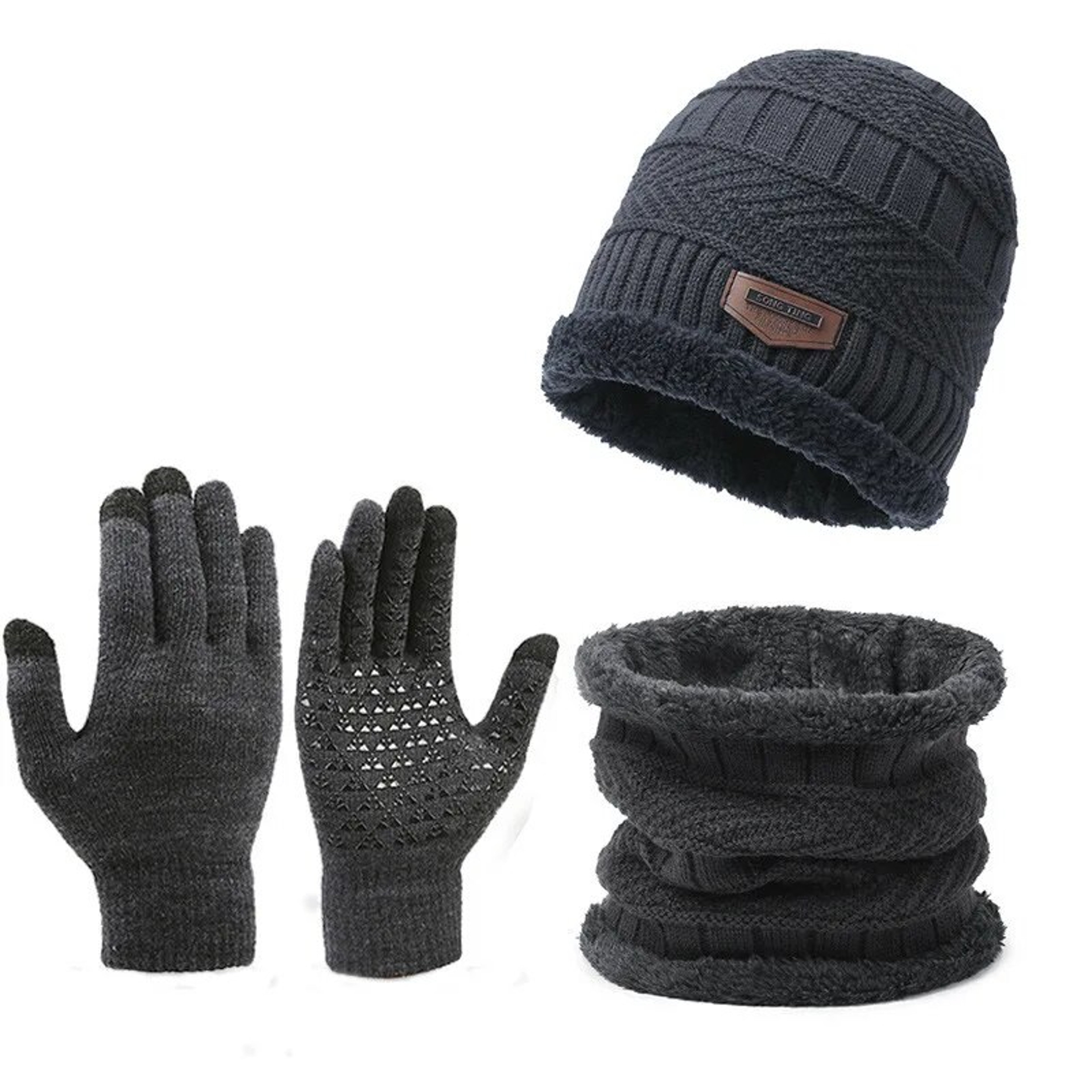 3-Piece Men Winter Set, Windproof Hat, Outdoor Scarf & Gloves | One Plus Cashmere Insulated Knit Hat for Extreme Cold – view 9