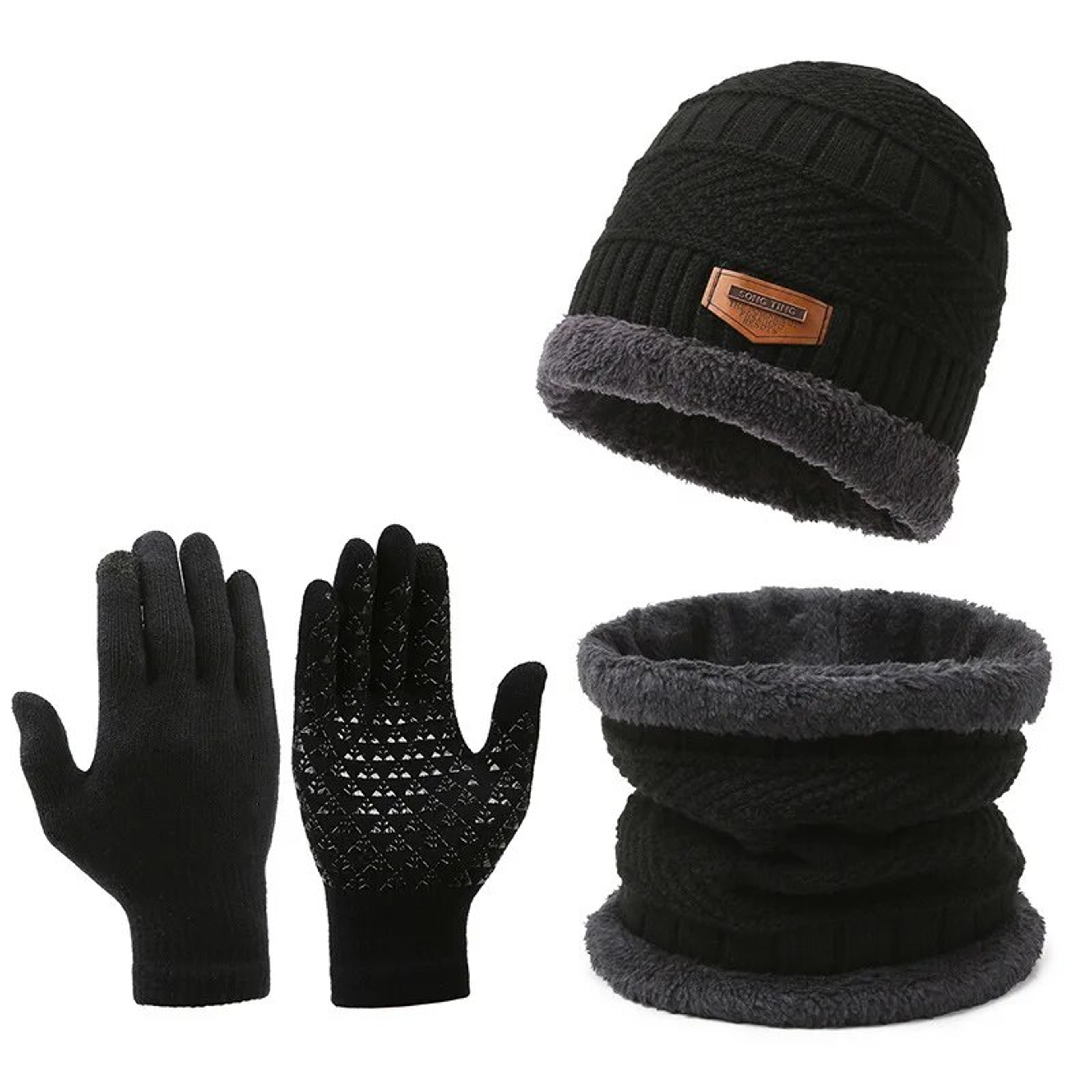 3-Piece Men Winter Set, Windproof Hat, Outdoor Scarf & Gloves | One Plus Cashmere Insulated Knit Hat for Extreme Cold – view 10