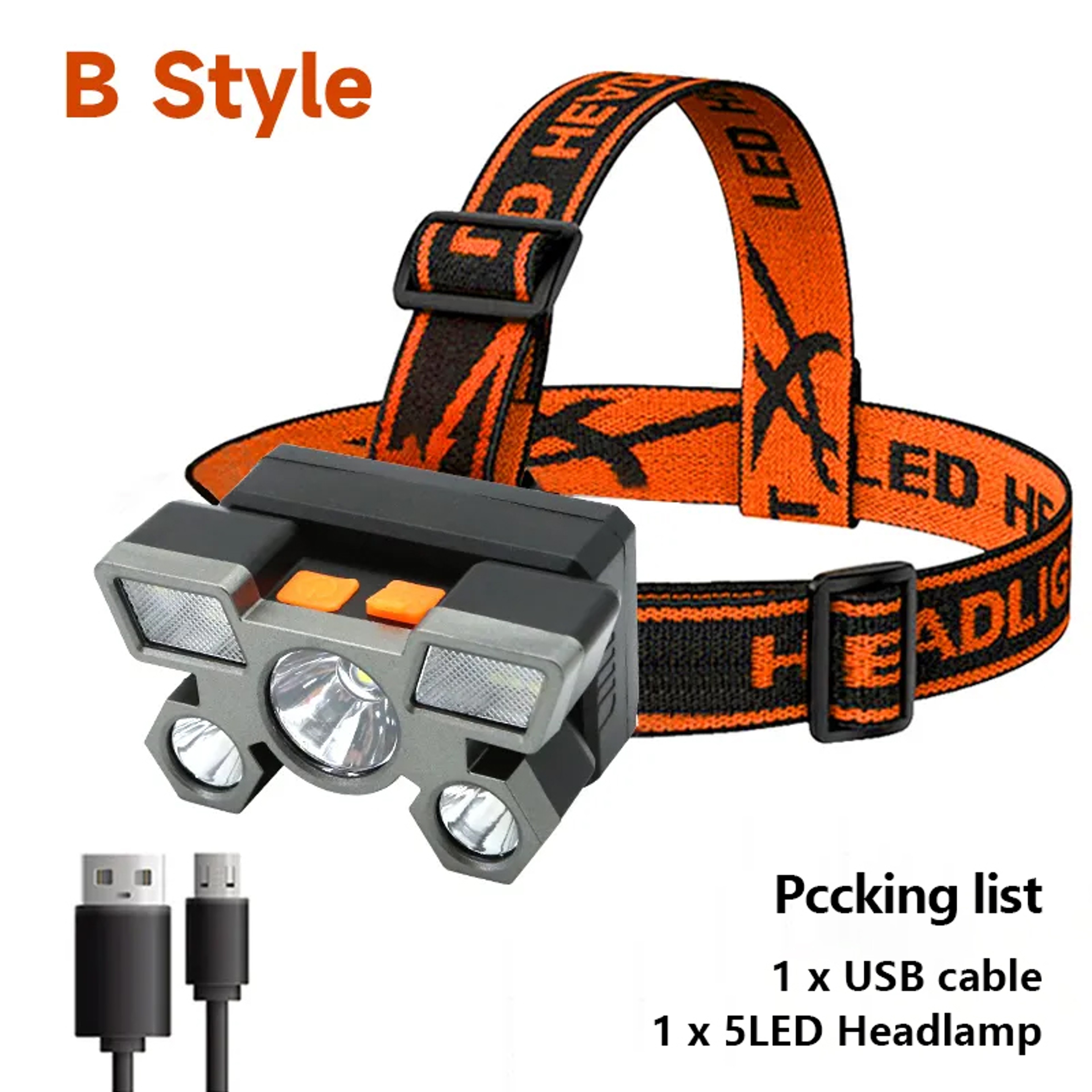 Strong LED Headlamp Flashlight, Rechargeable Built in Battery, 5 LED Light for Camping, Adventure & Fishing – view 7