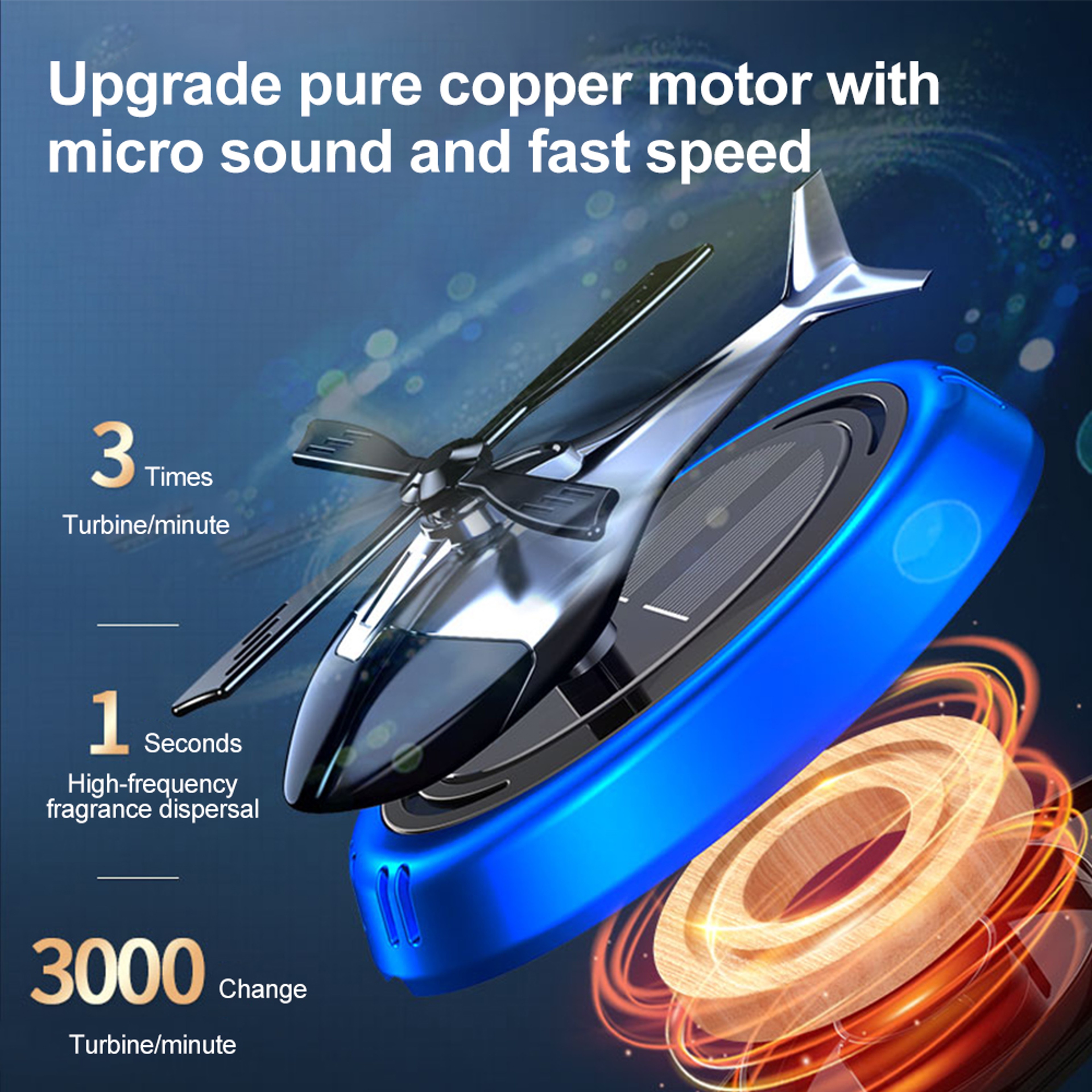 Solar Aromatherapy Car Air Freshener with Rotating Helicopter Design, Solar Powered Alloy Auto Aroma Diffuser Dashboard – view 2