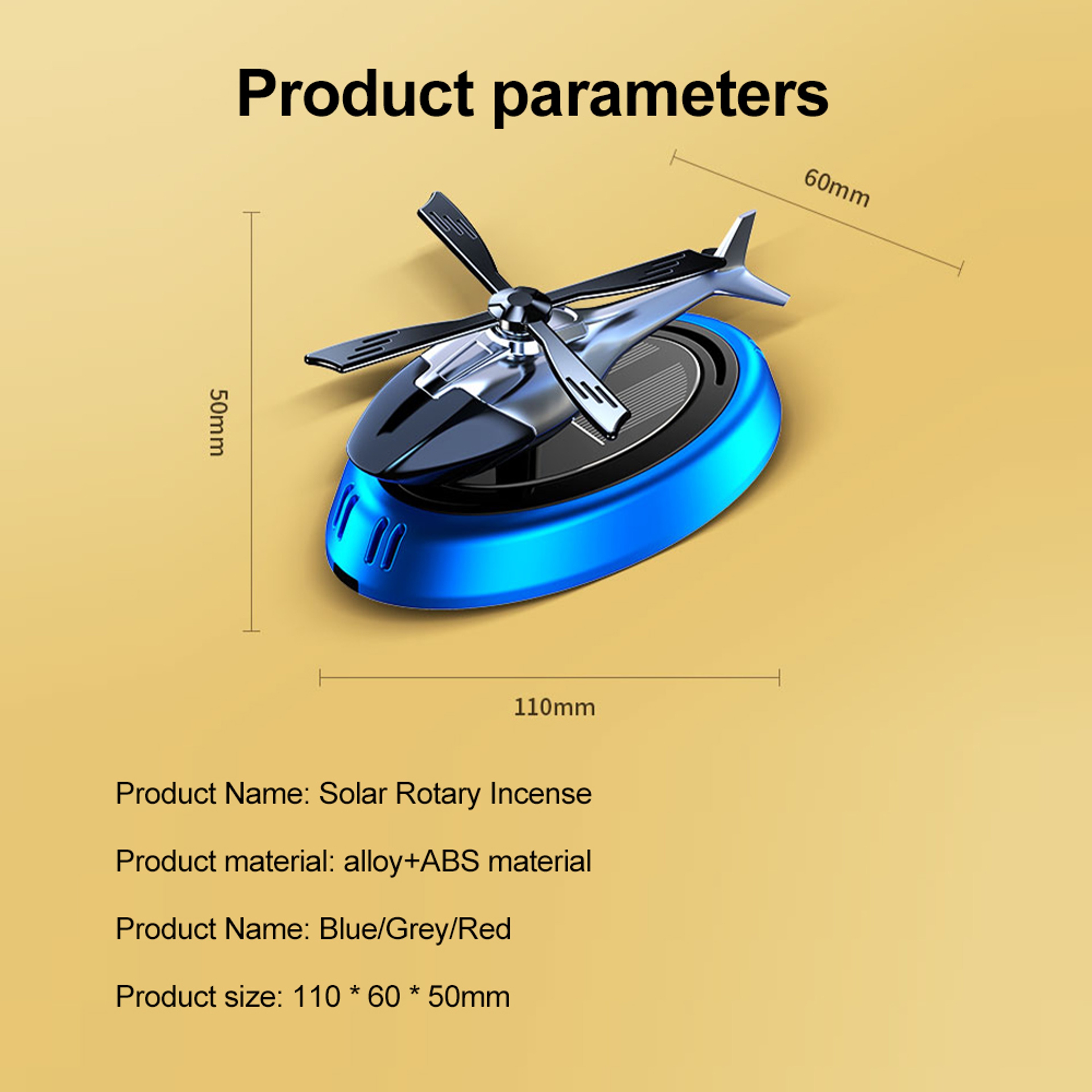 Solar Aromatherapy Car Air Freshener with Rotating Helicopter Design, Solar Powered Alloy Auto Aroma Diffuser Dashboard – view 6