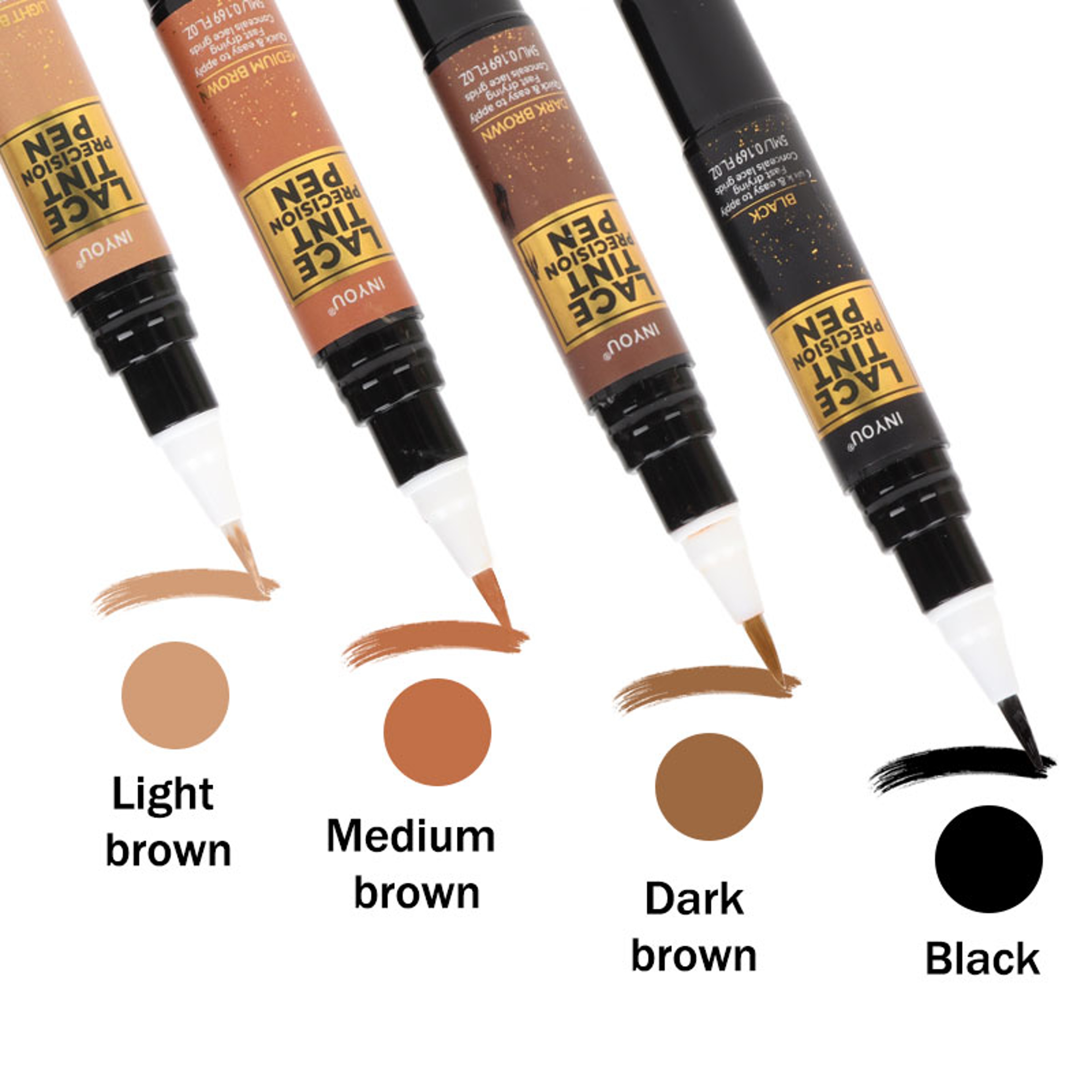 Tinted Lace Pen with Brush, Lace Tint Pen for Wigs, Black/Medium/Dark/Light Brown, 5ml Precision Parting Color Correct – view 3