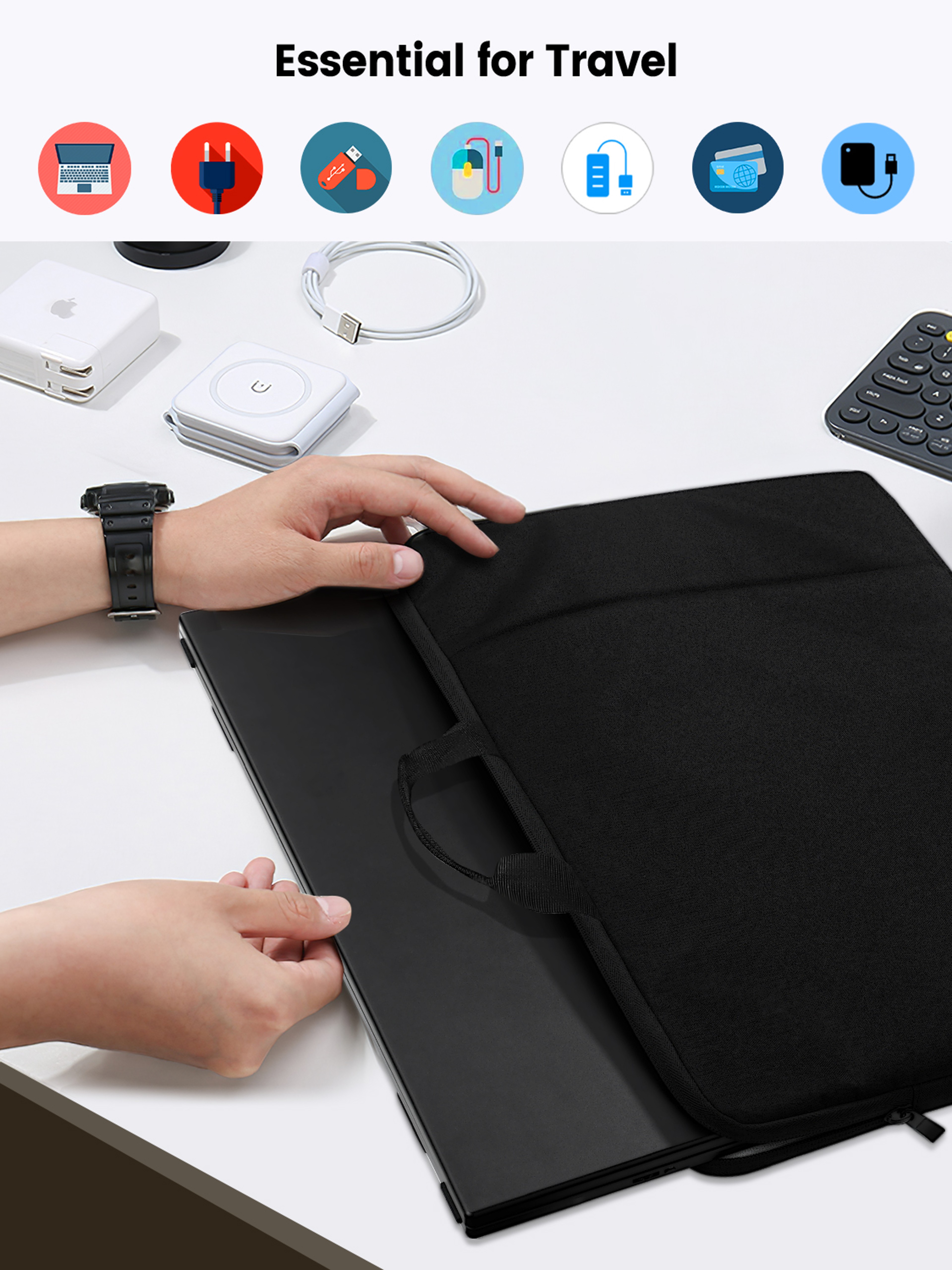 Waterproof Laptop Sleeve for UPERFECT Portable Monitor Touchscreen, Travel Case Bag with Large Side Pocket – view 5