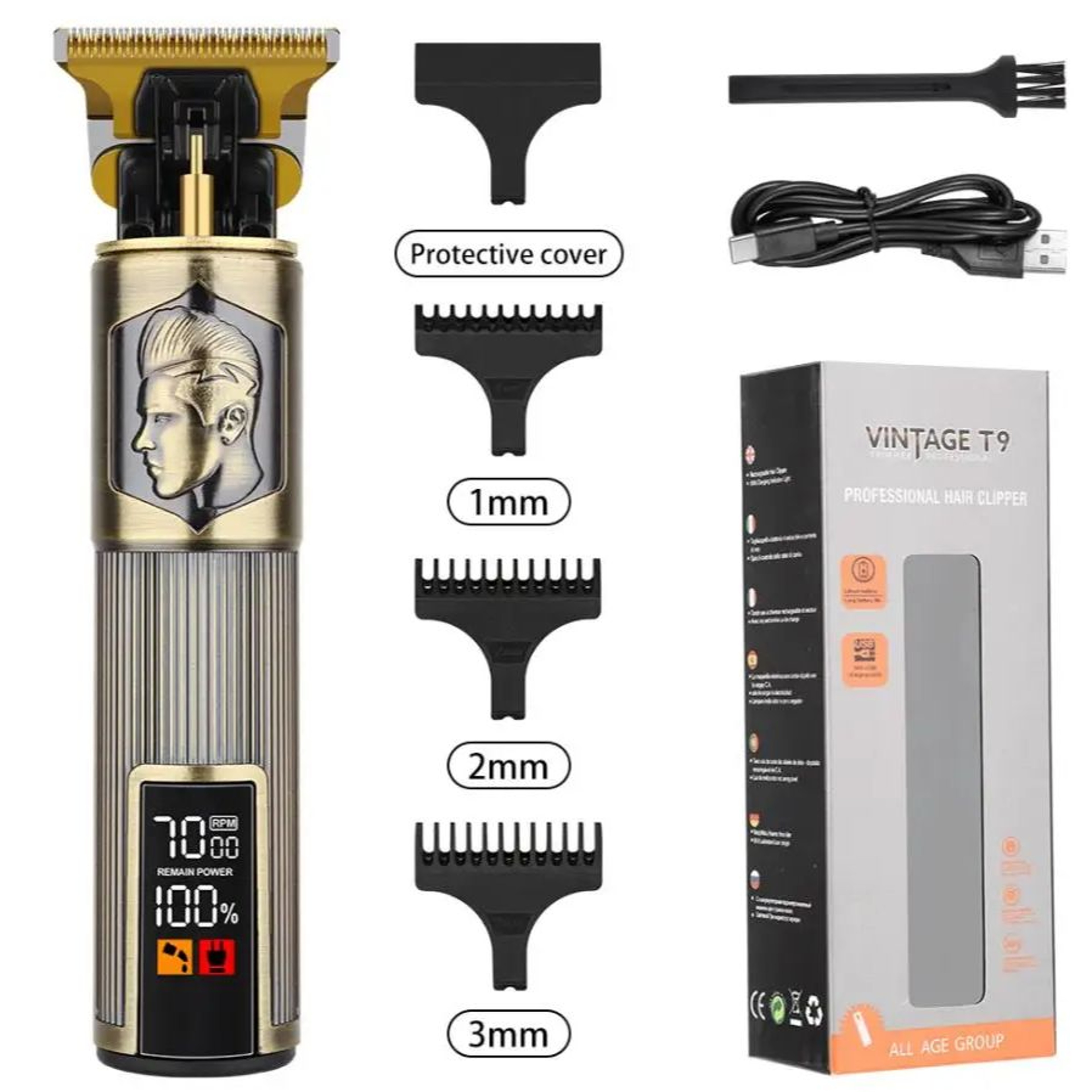 T9 Vintage Hair Clippers for Men, LED Electric Trimmer, Dragon Carved Beard Shaver & Hair Cutting Machine for Home – view 8