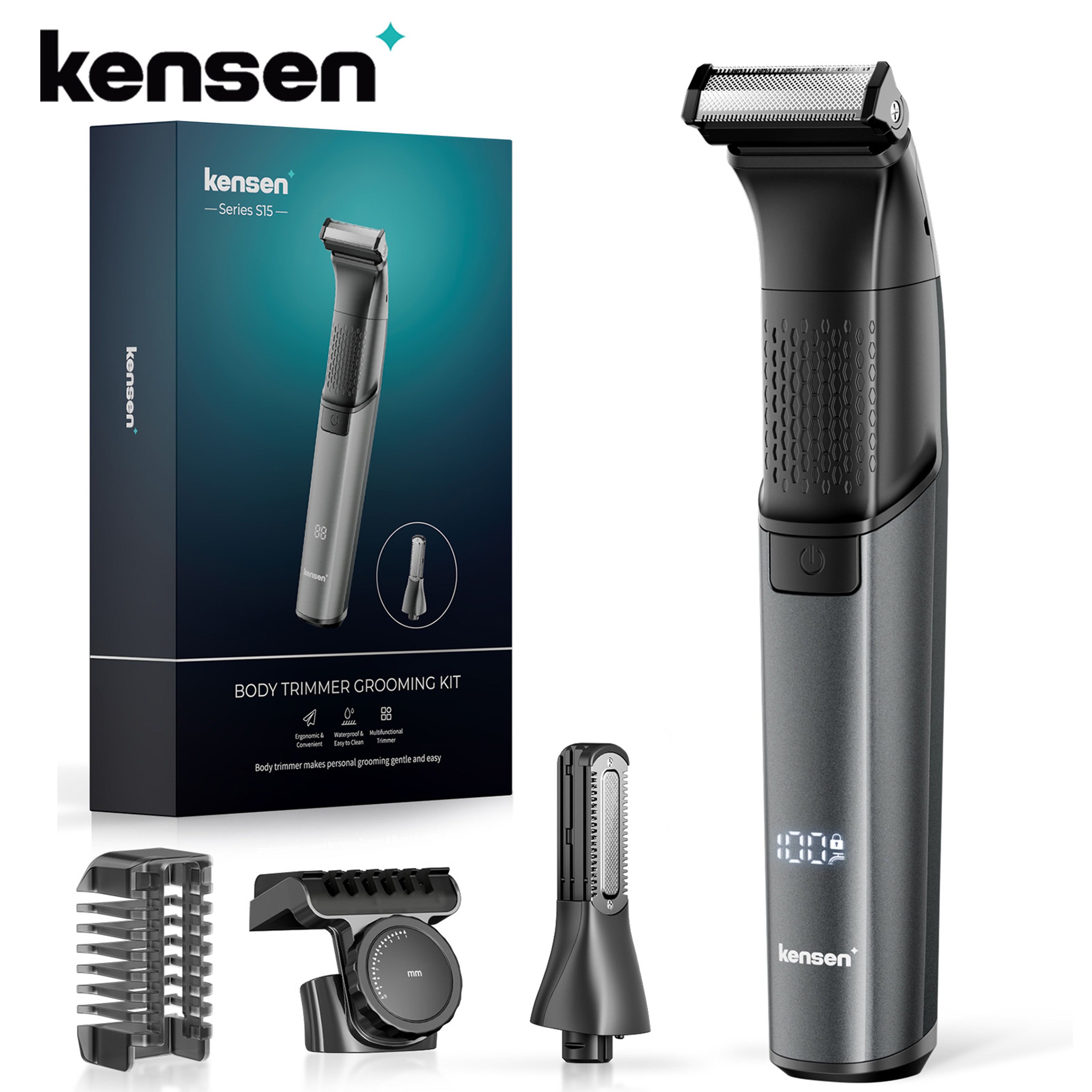 Men Body Hair Razor & Beard Trimmer, Dual sided Blade, IPX6 Waterproof Electric Grooming Tool – view 1
