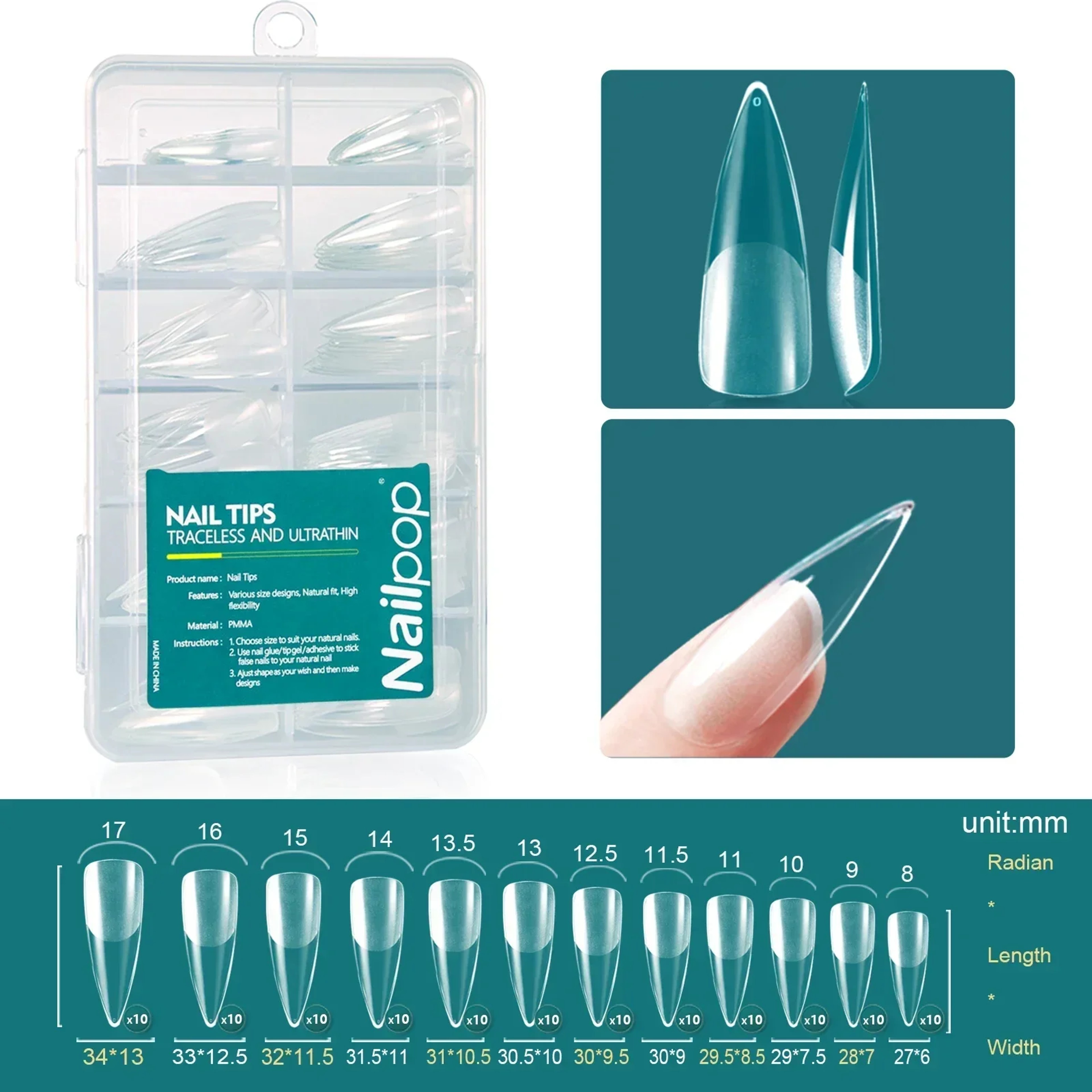 Nailpop Soft Gel X Nail Tips Set, Medium Short Almond & Square Shape, Soak Off Reusable Nails for Easy Nail Extension – view 7