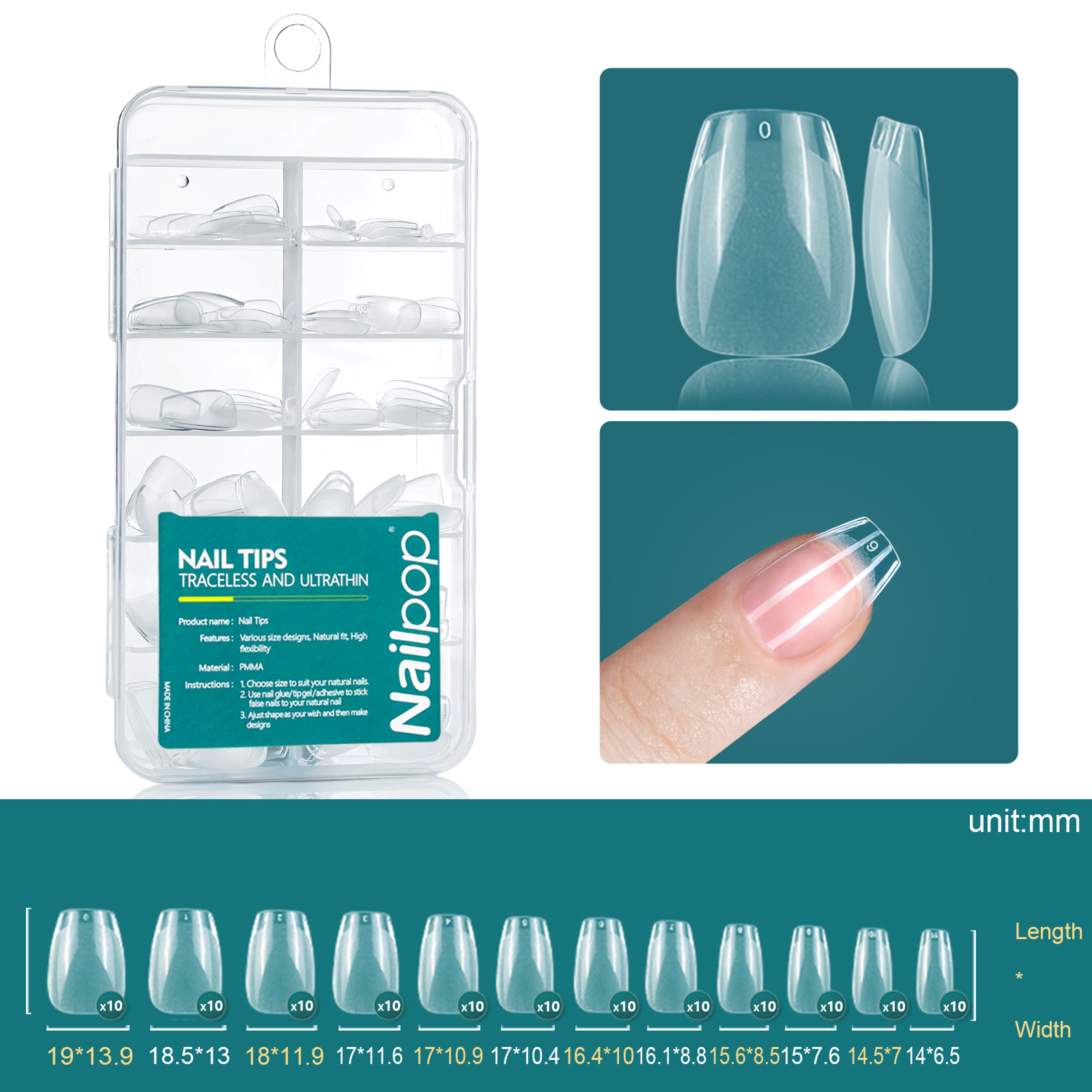 Nailpop Soft Gel X Nail Tips Set, Medium Short Almond & Square Shape, Soak Off Reusable Nails for Easy Nail Extension – view 20