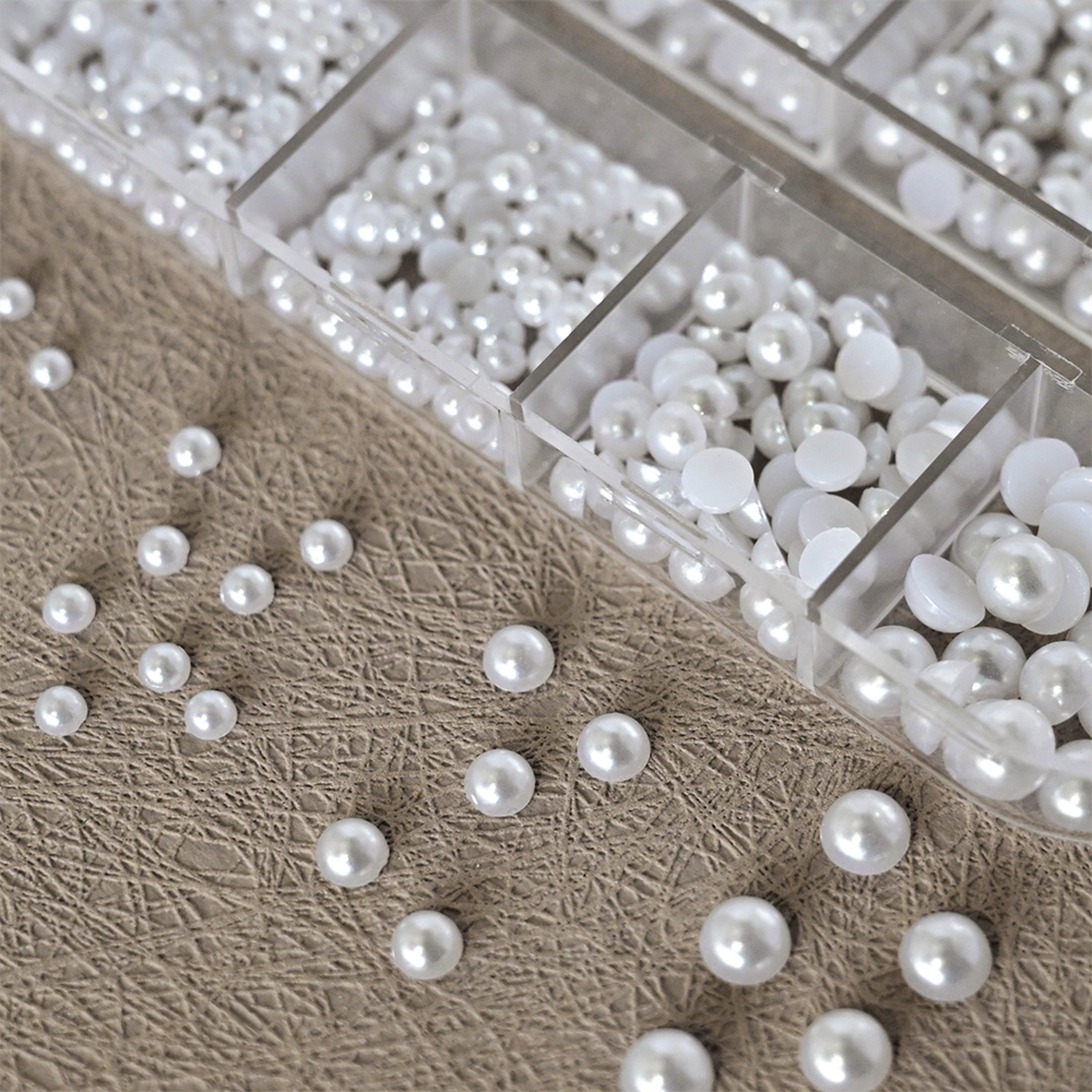 White Flatback Pearls Beads Nail Charms, 3D Nail Art Half Round Pearl Rhinestones for DIY Nail Jewelry & Craft – view 2