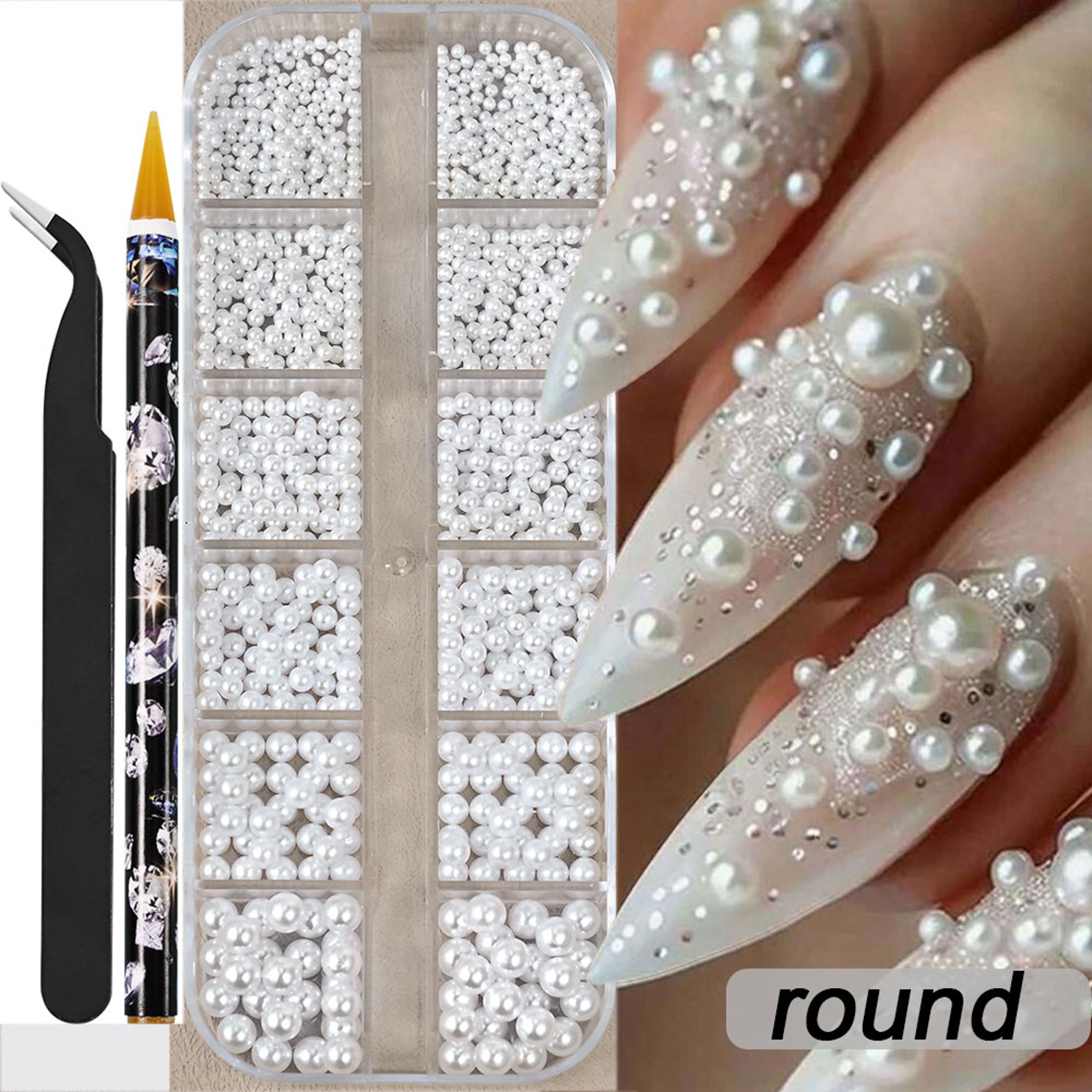 White Flatback Pearls Beads Nail Charms, 3D Nail Art Half Round Pearl Rhinestones for DIY Nail Jewelry & Craft – view 16
