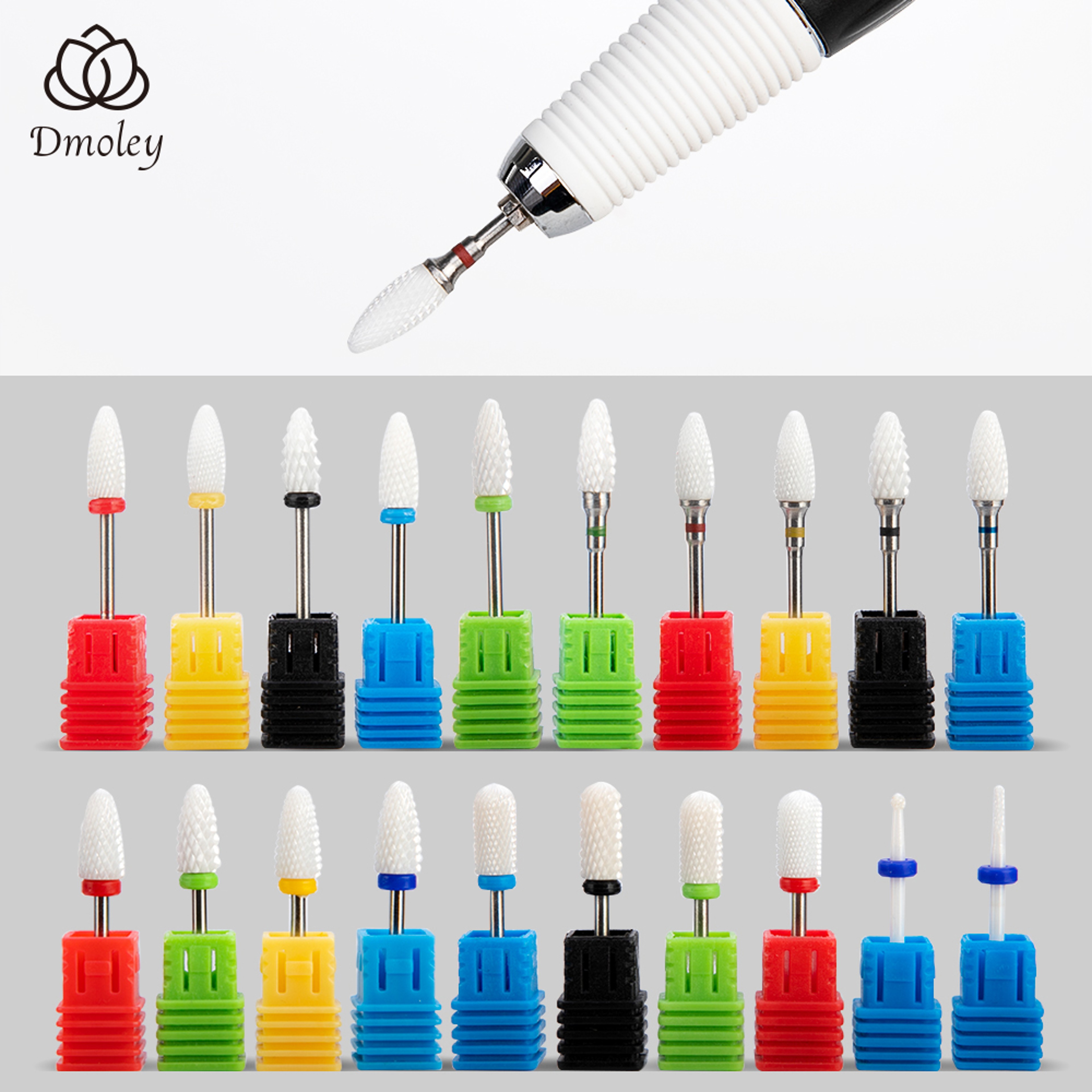 Electric Manicure Drill Bit Set By Dmoley Ceramic Nail Burr Cutter For Acrylic Nails Pedicure Tools 3