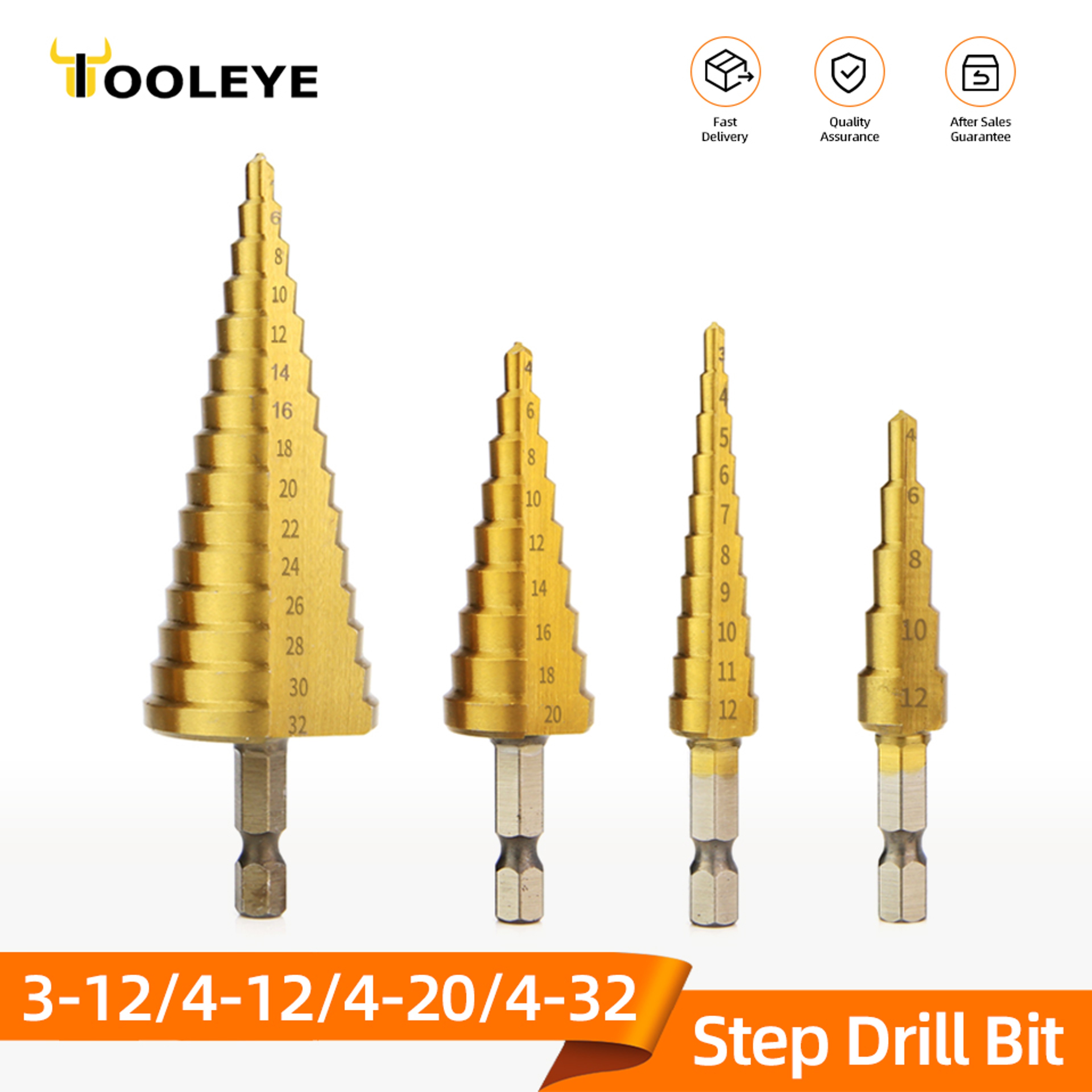 Titanium HSS Step Drill Bit Set for Metal Wood Plastic, Conical Stepped Power Tool Bits Kit – view 1