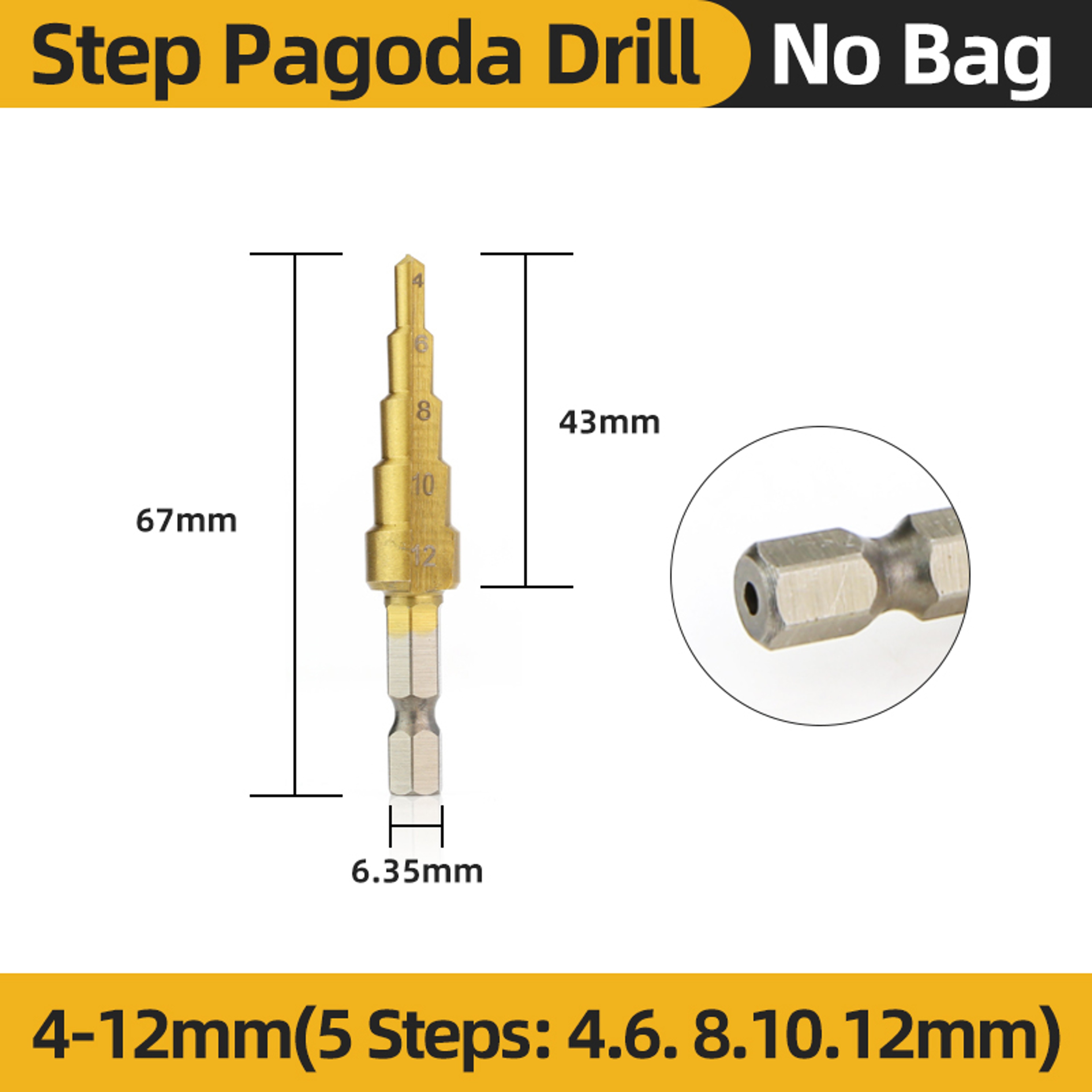 Titanium HSS Step Drill Bit Set for Metal Wood Plastic, Conical Stepped Power Tool Bits Kit – view 8