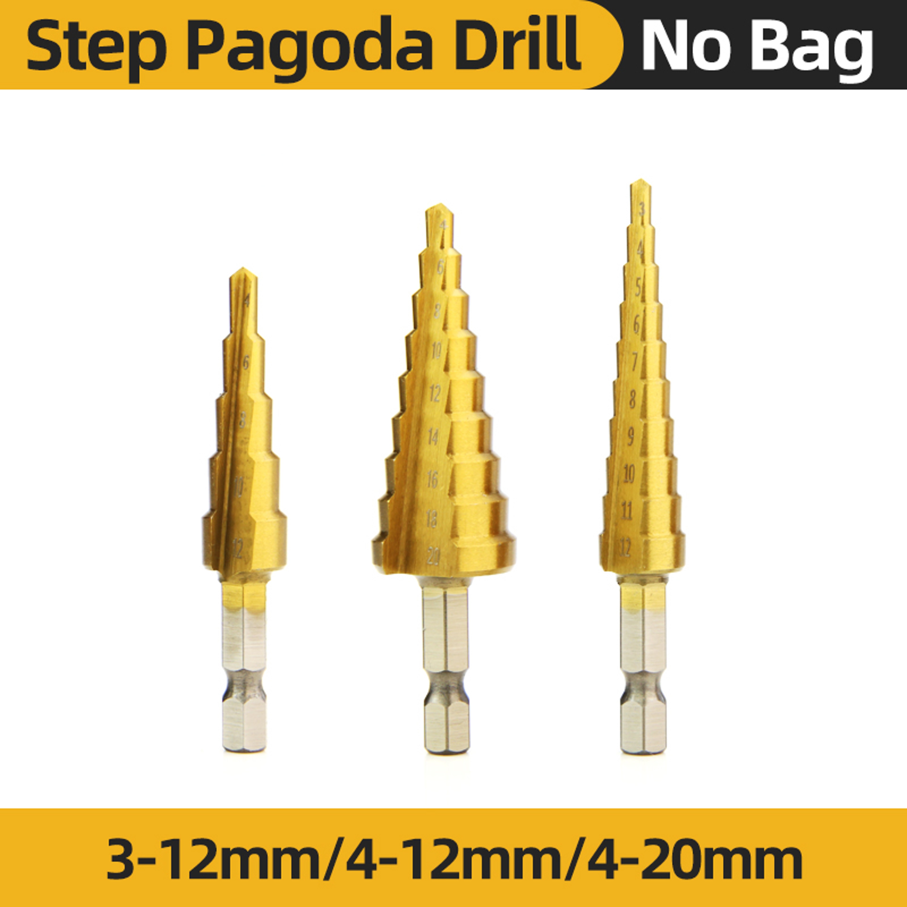 Titanium HSS Step Drill Bit Set for Metal Wood Plastic, Conical Stepped Power Tool Bits Kit – view 17
