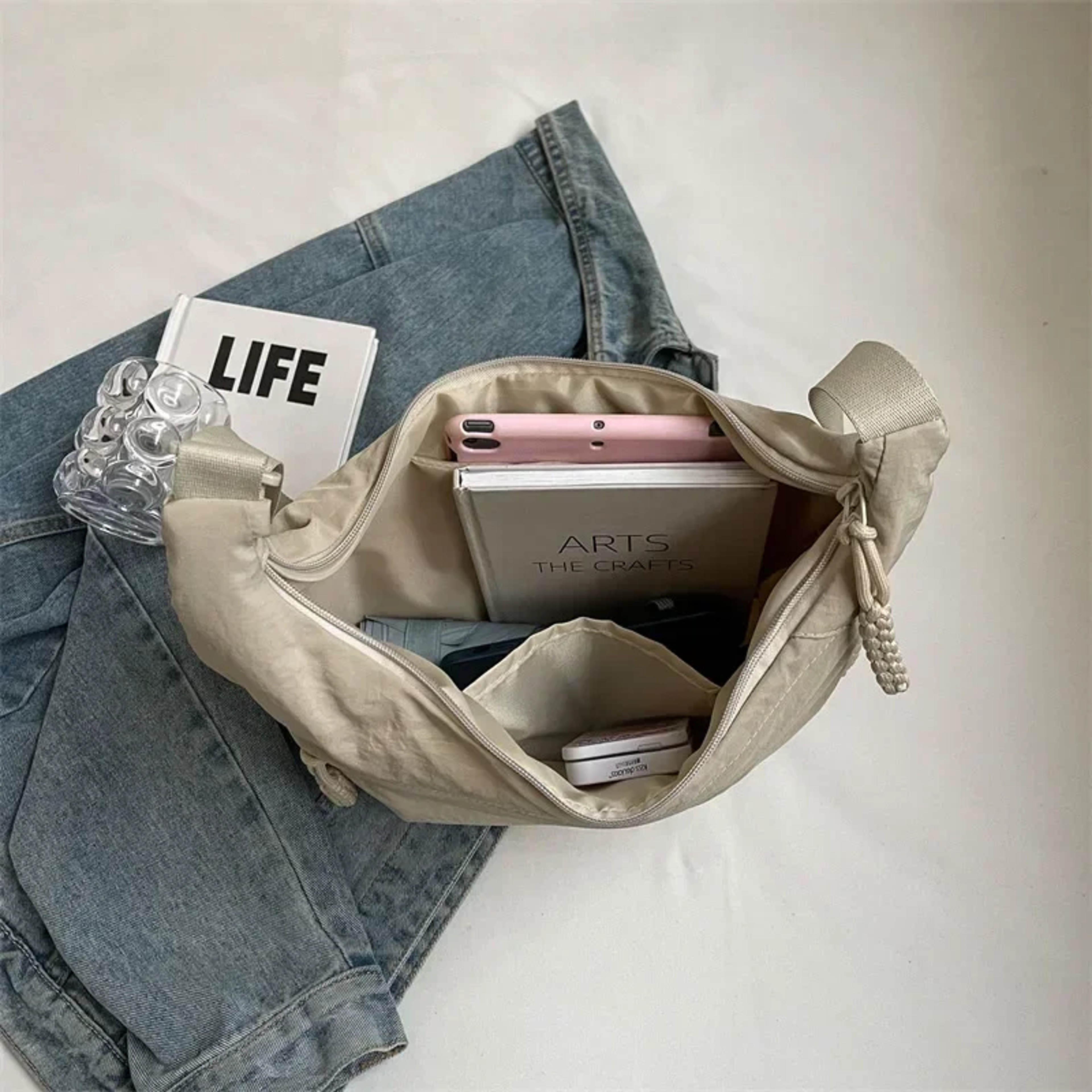 Trendy Soft Cloth Crossbody Bag for Women, Big Solid Color Student Casual Shoulder Hobo Handbag – view 4