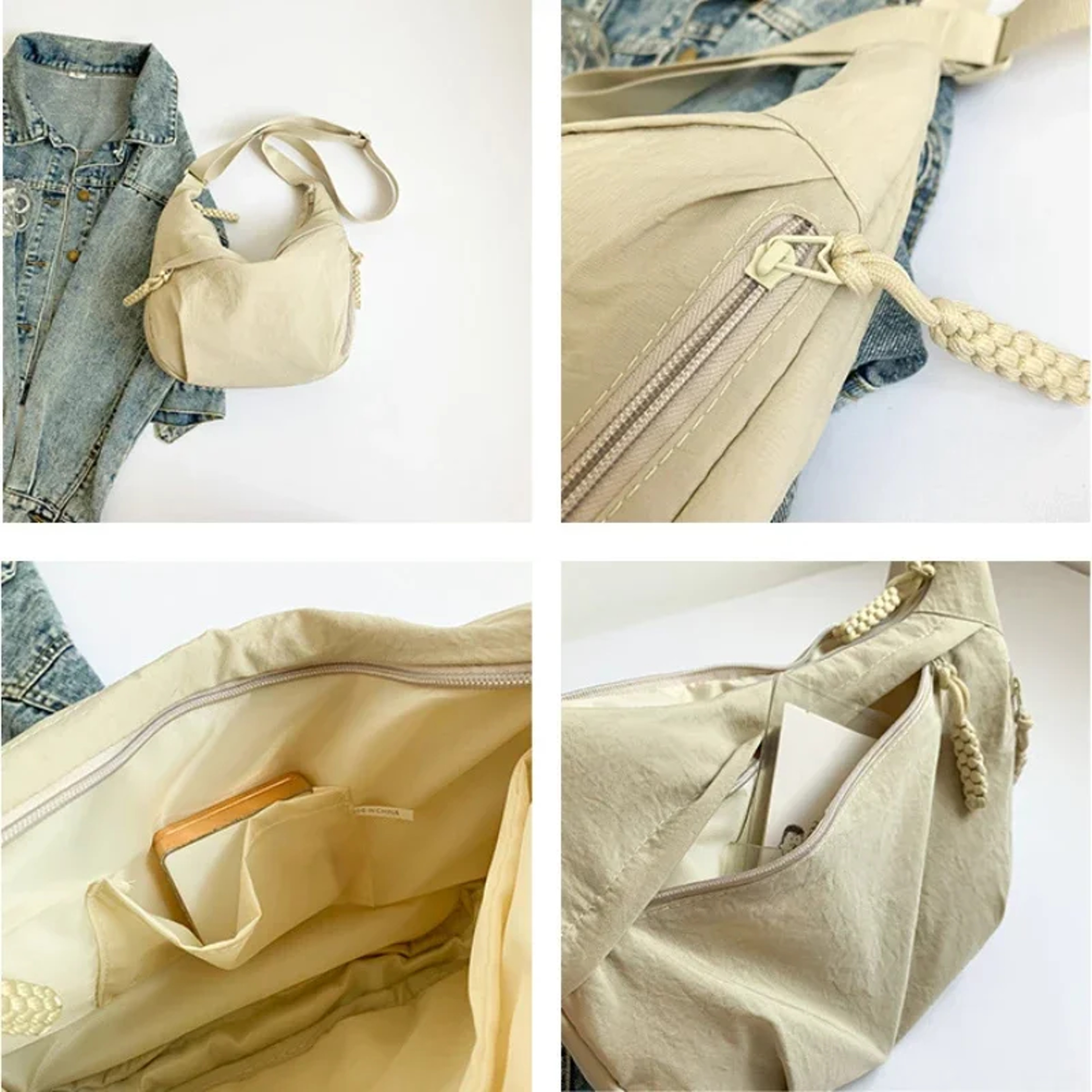 Trendy Soft Cloth Crossbody Bag for Women, Big Solid Color Student Casual Shoulder Hobo Handbag – view 5