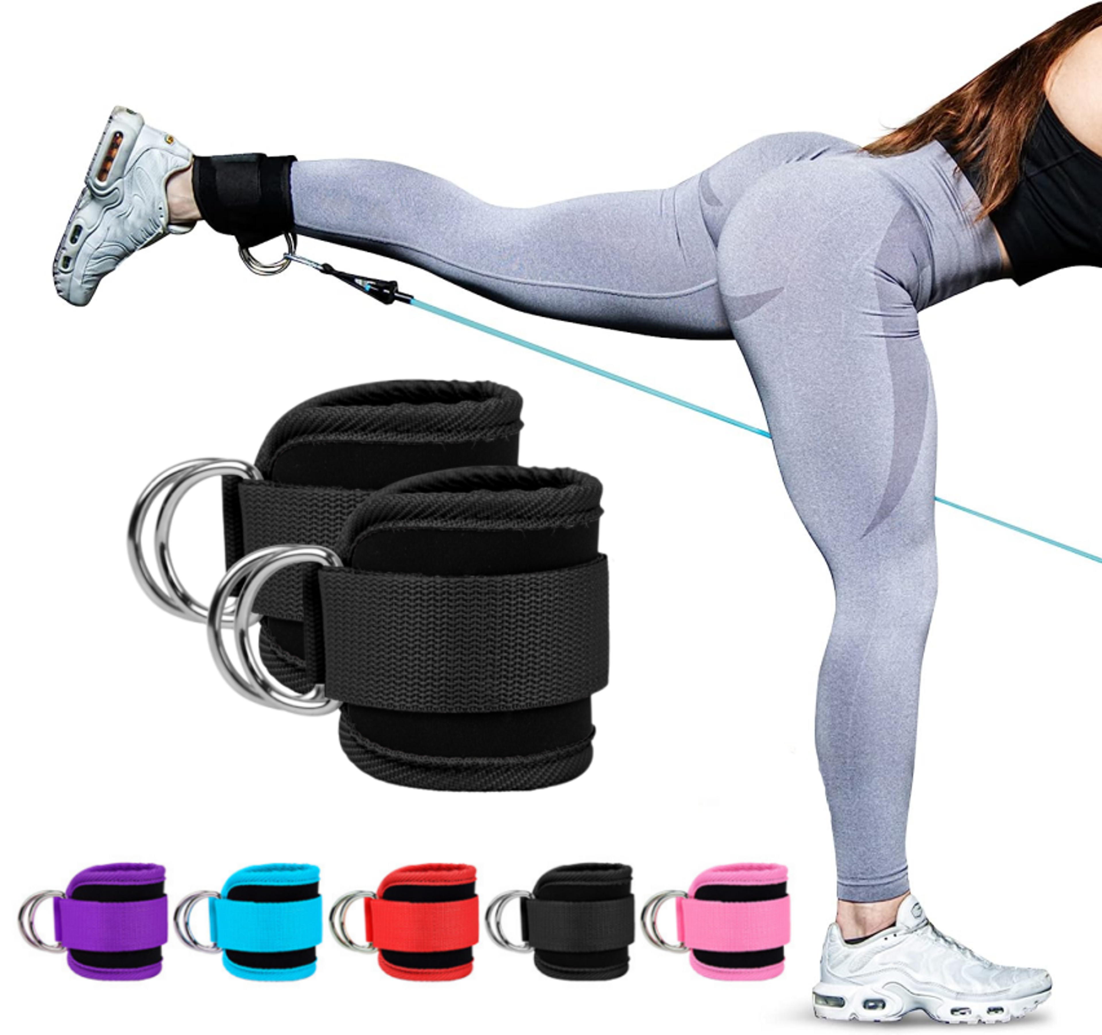 Premium Cable Ankle Straps Double D Ring Cuffs, Gym Workout Support for Glutes, Legs Strength Training & Sport Safety – view 1