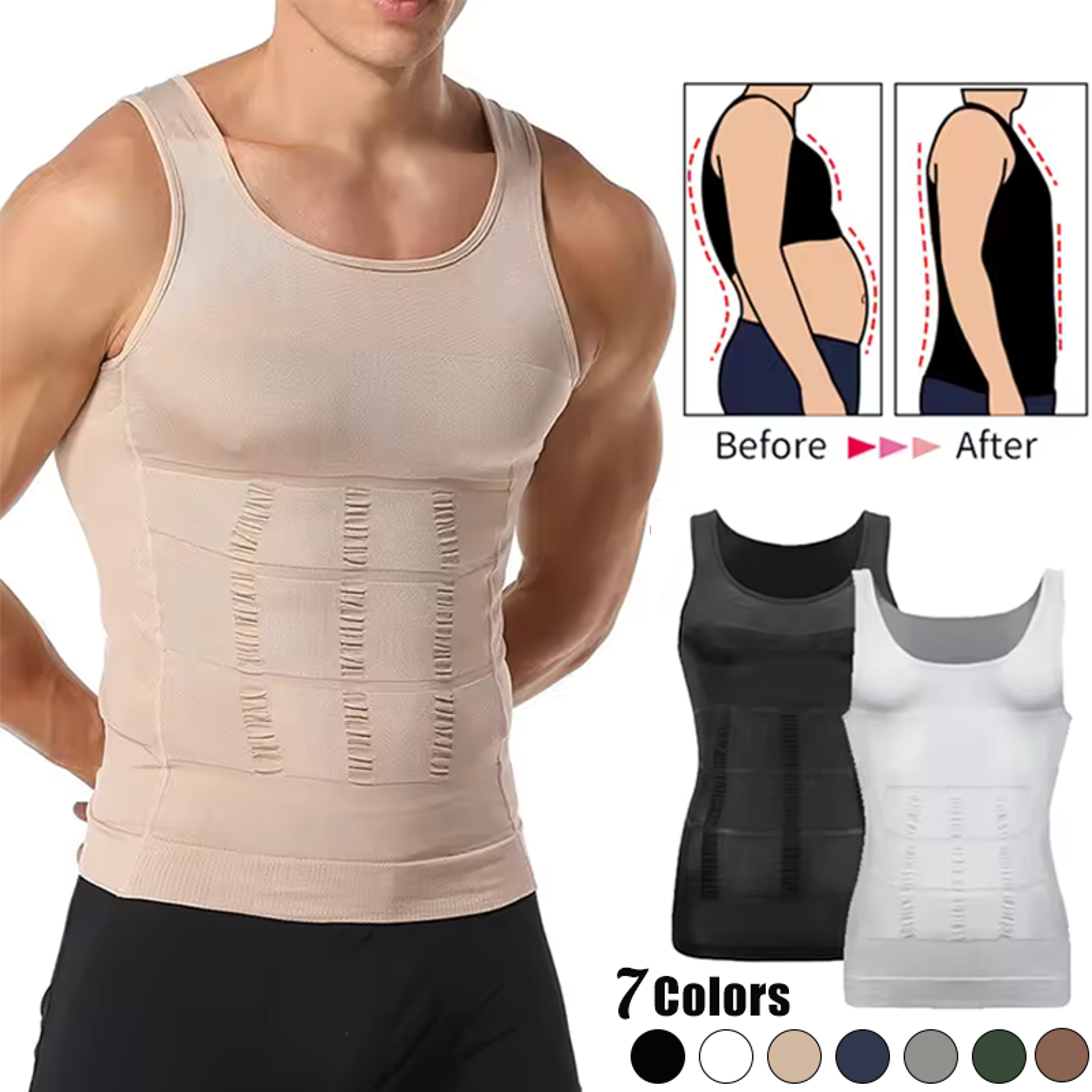 Compression Tank Top Men Slimming Body Shaper Vest Abs Abdomen Tummy Control Workout Shirt Sleevele 0