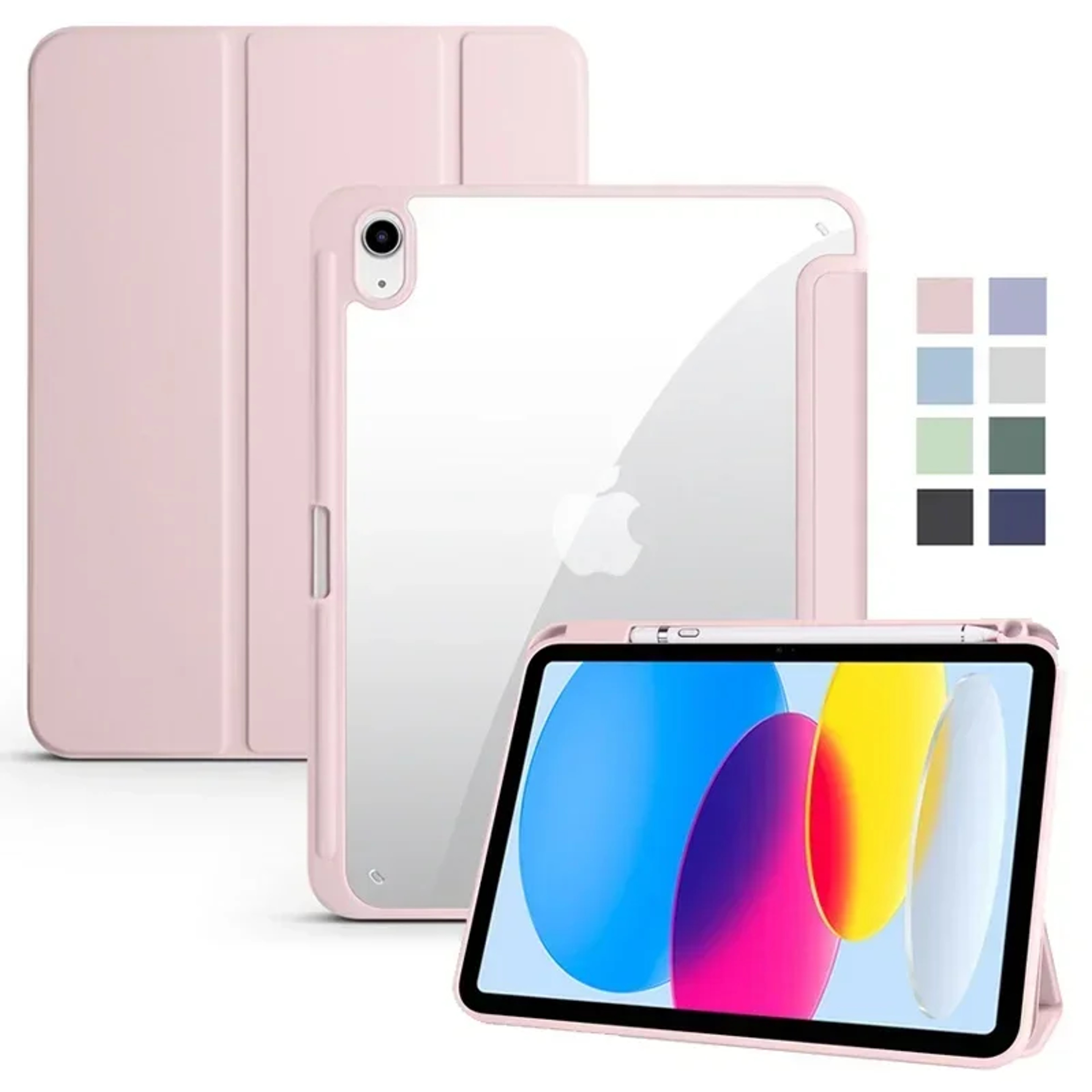 Trifold Clear Back Case with Pen Holder for iPad, Hard Acrylic Protective Stand Cover for Apple iPad – view 1