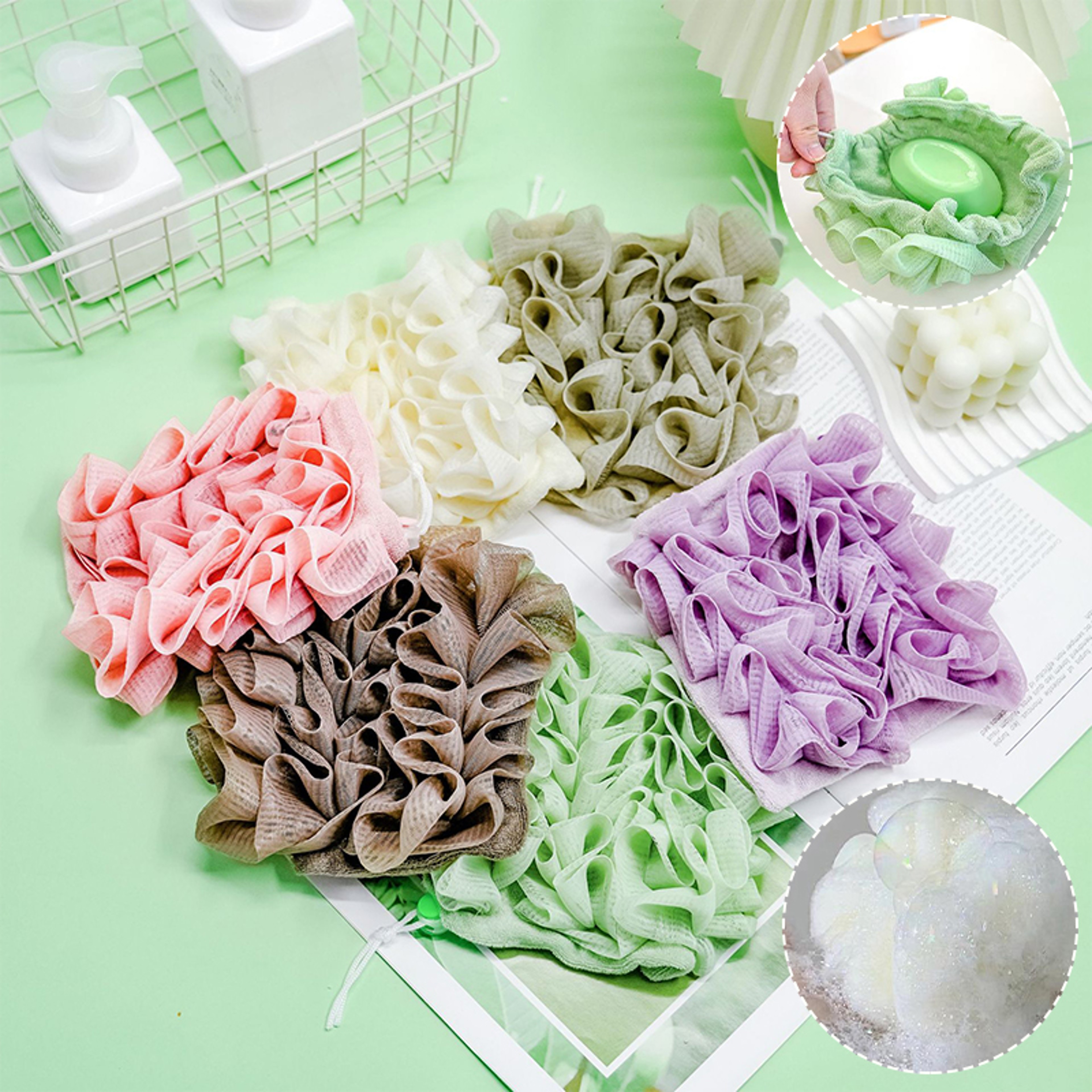 2-in-1 Bath Ball Towel Loofah with Drawstring Closure for Soap Soft Exfoliating Mesh Shower Sponge for Skin Care – view 1