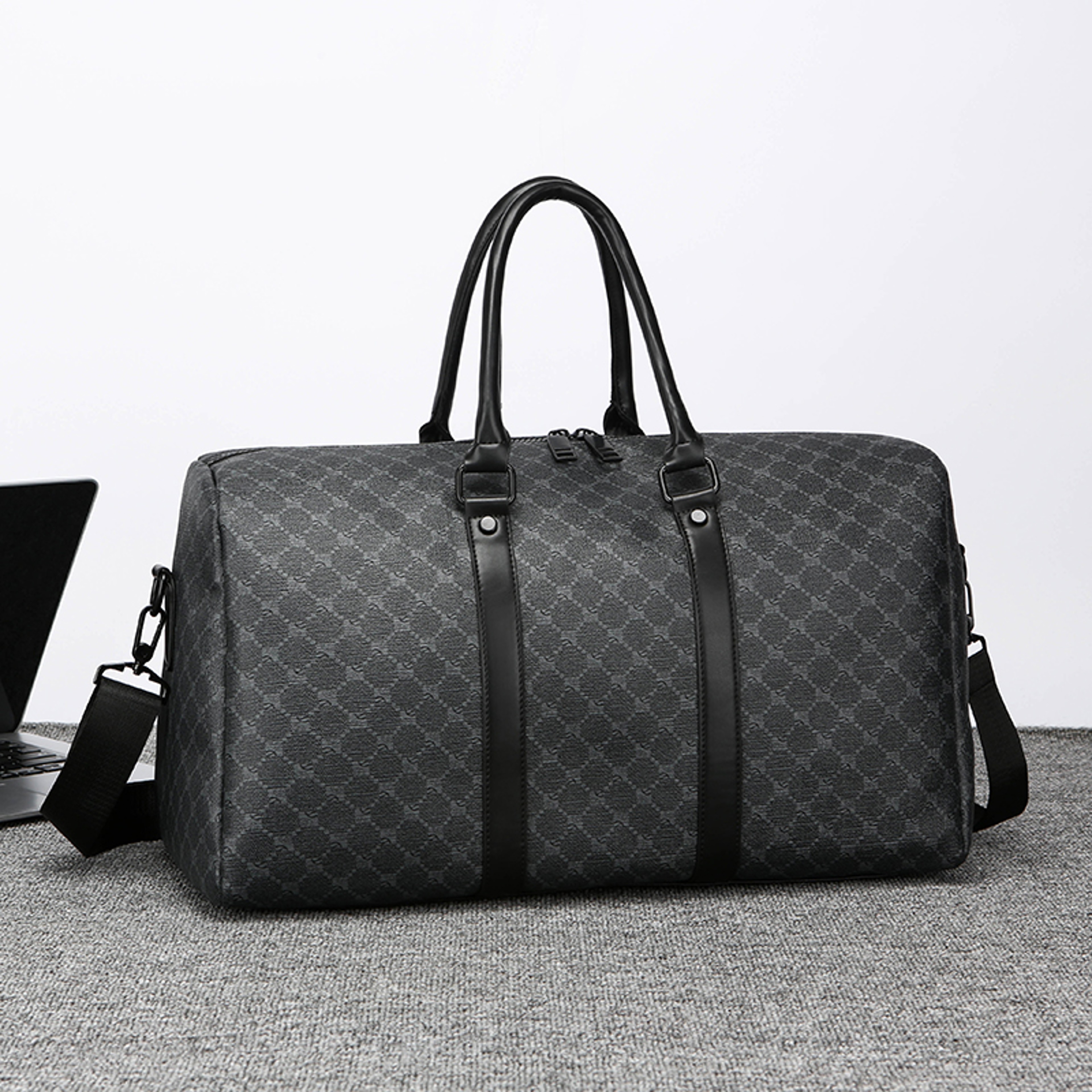 Large Capacity Men Black Traveling Bag, Business Travel Luggage, Classic Printed Handbag Shoulder Bag for Men – view 1