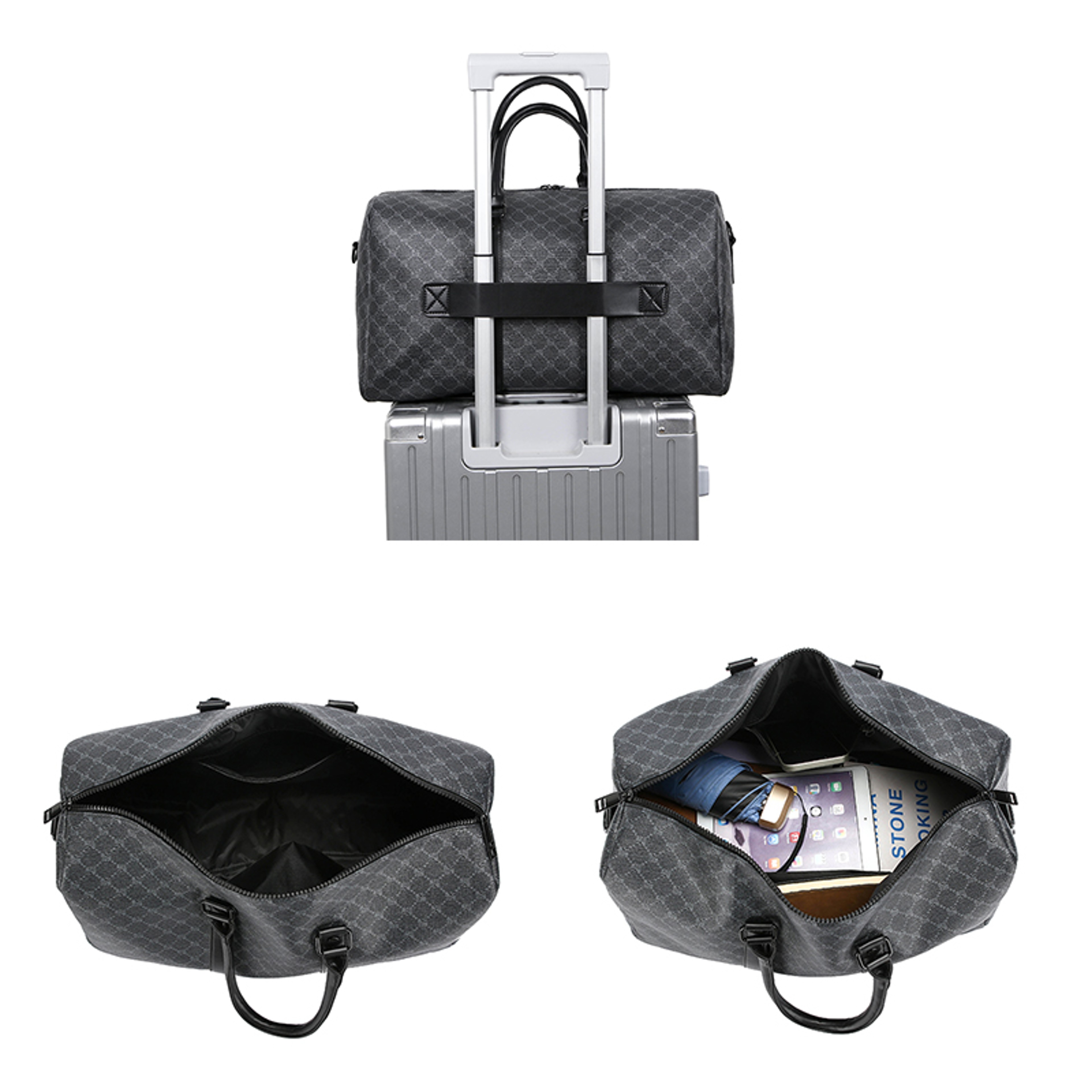 Large Capacity Men Black Traveling Bag, Business Travel Luggage, Classic Printed Handbag Shoulder Bag for Men – view 5