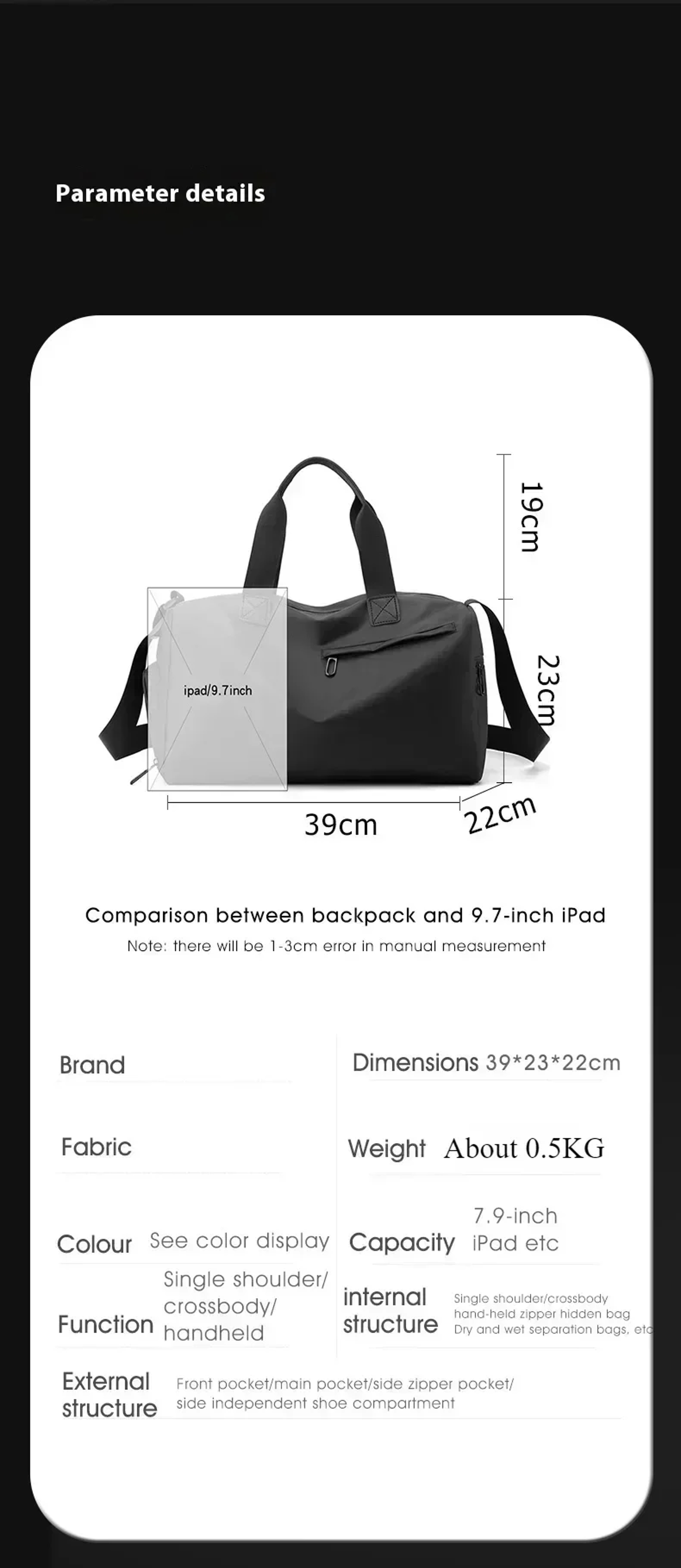 Large Capacity Oxford Zipper Travel Bags, Waterproof Sports Duffel, Thick Fabric Fitness Luggage for Gym or Trips – view 5