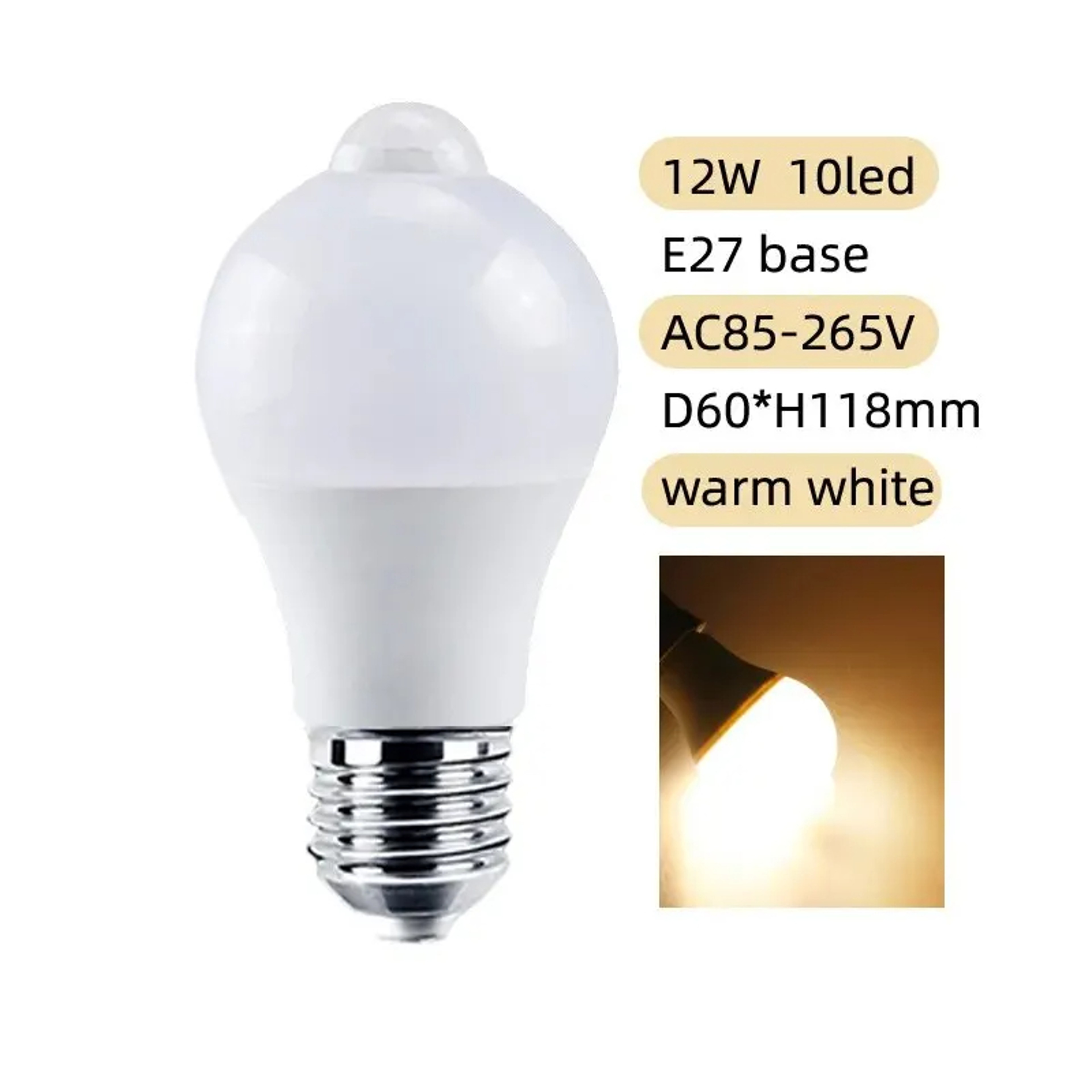 12W LED Motion Sensor Bulb PIR Sensor Light Auto ONOFF E27 Base Night Light For Home Parking Corrid 5