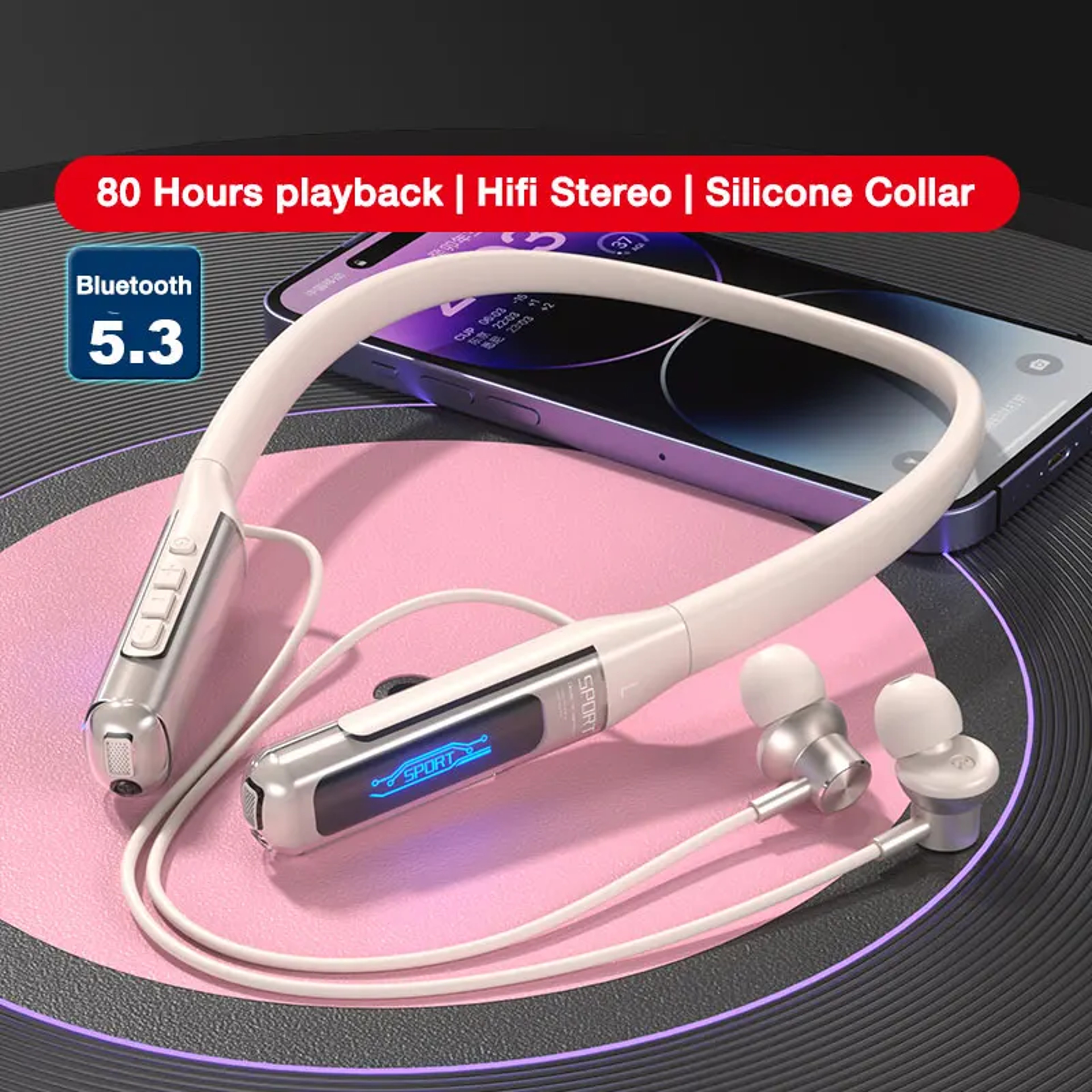 Bluetooth Wireless Headphones 80 Hours, Neckband Earphones with Microphone, Bluetooth 5.3 Bass Stereo Sound – view 8