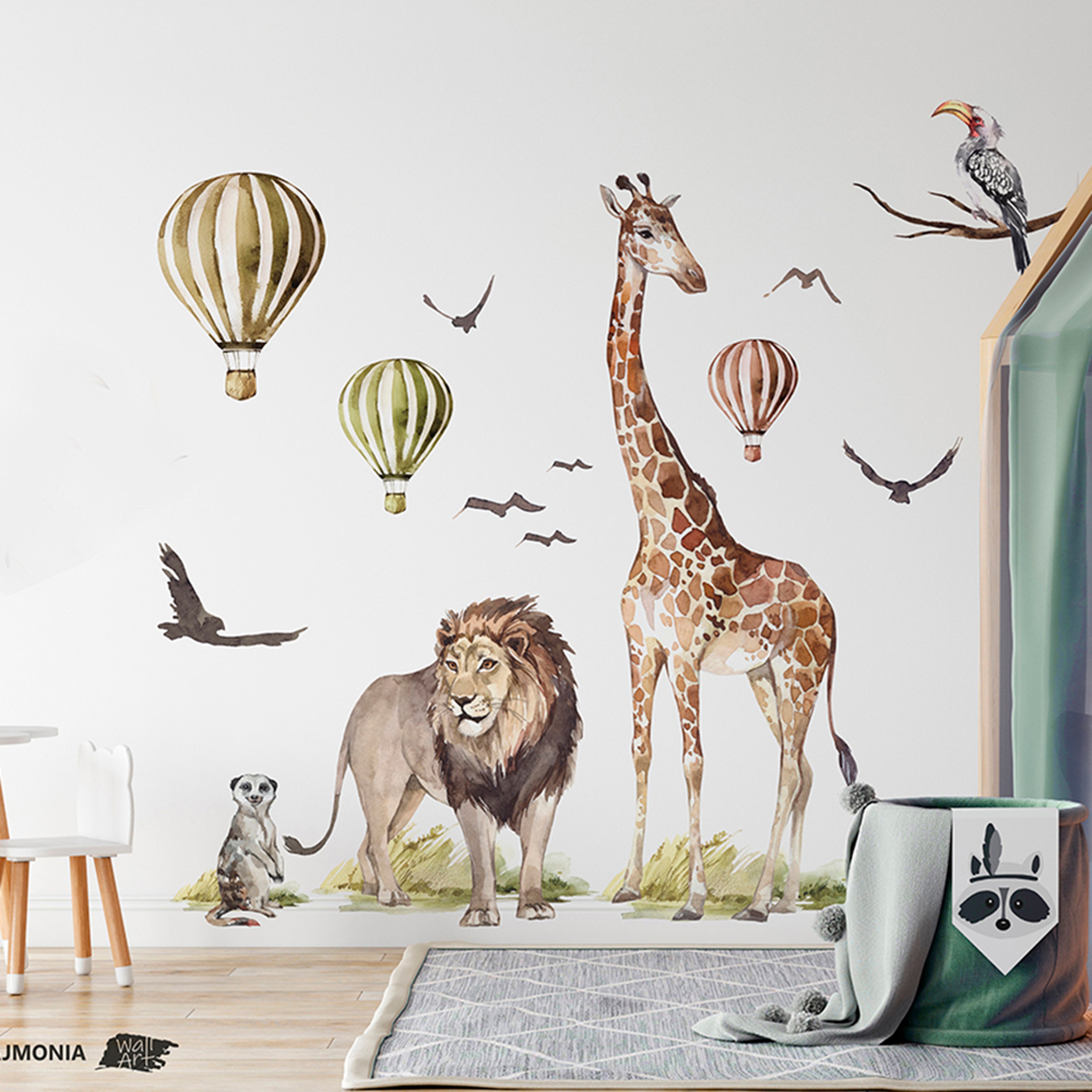 Watercolor Safari Giraffe Wall Sticker, Jungle Wildlife Animal Bird Decal for Playroom, Bedroom & Nursery Decor – view 1