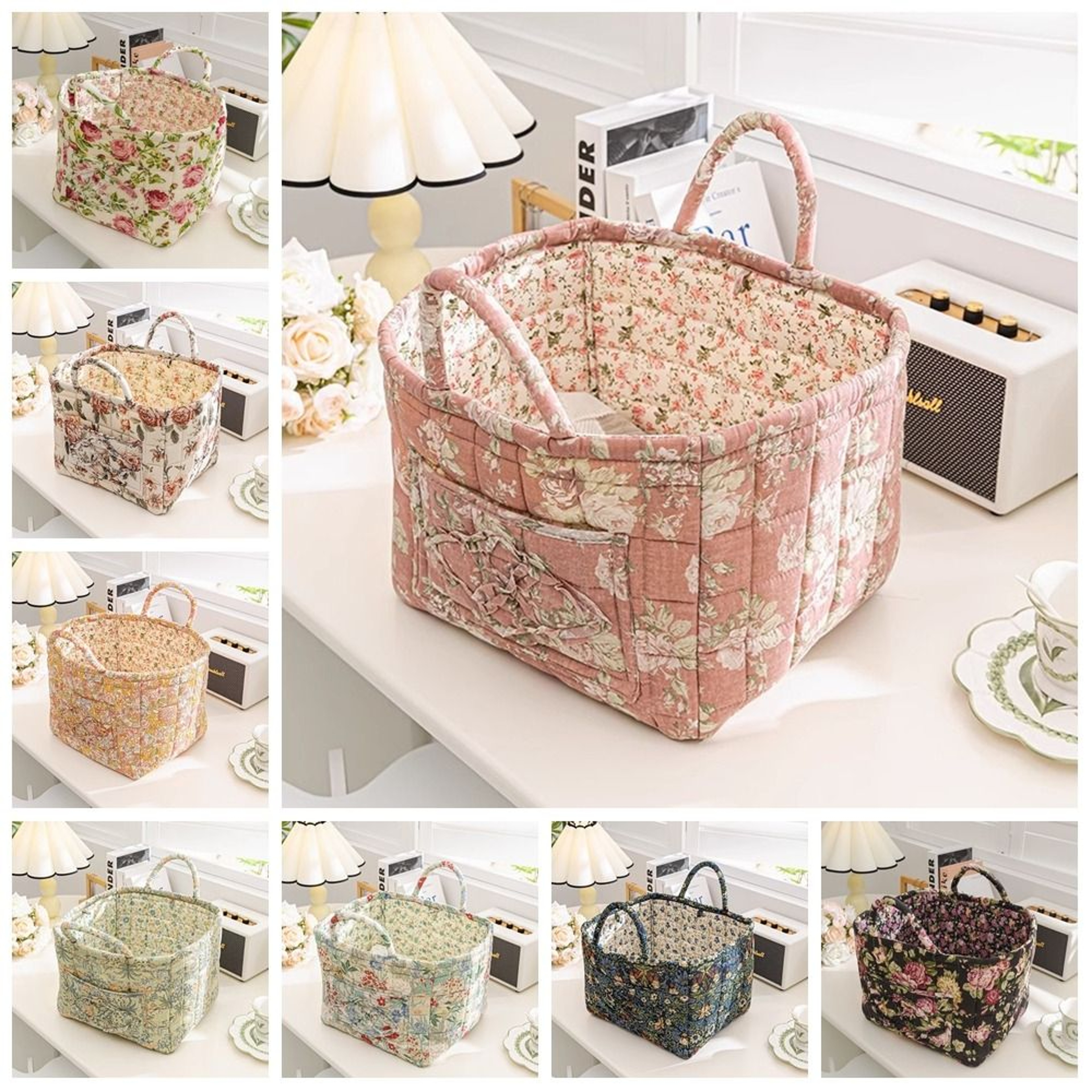 Elegant Pastoral Style Fabric Storage Basket, Washable, Foldable Sundries Organizer for Clothes, Stackable Picnic Basket – view 2