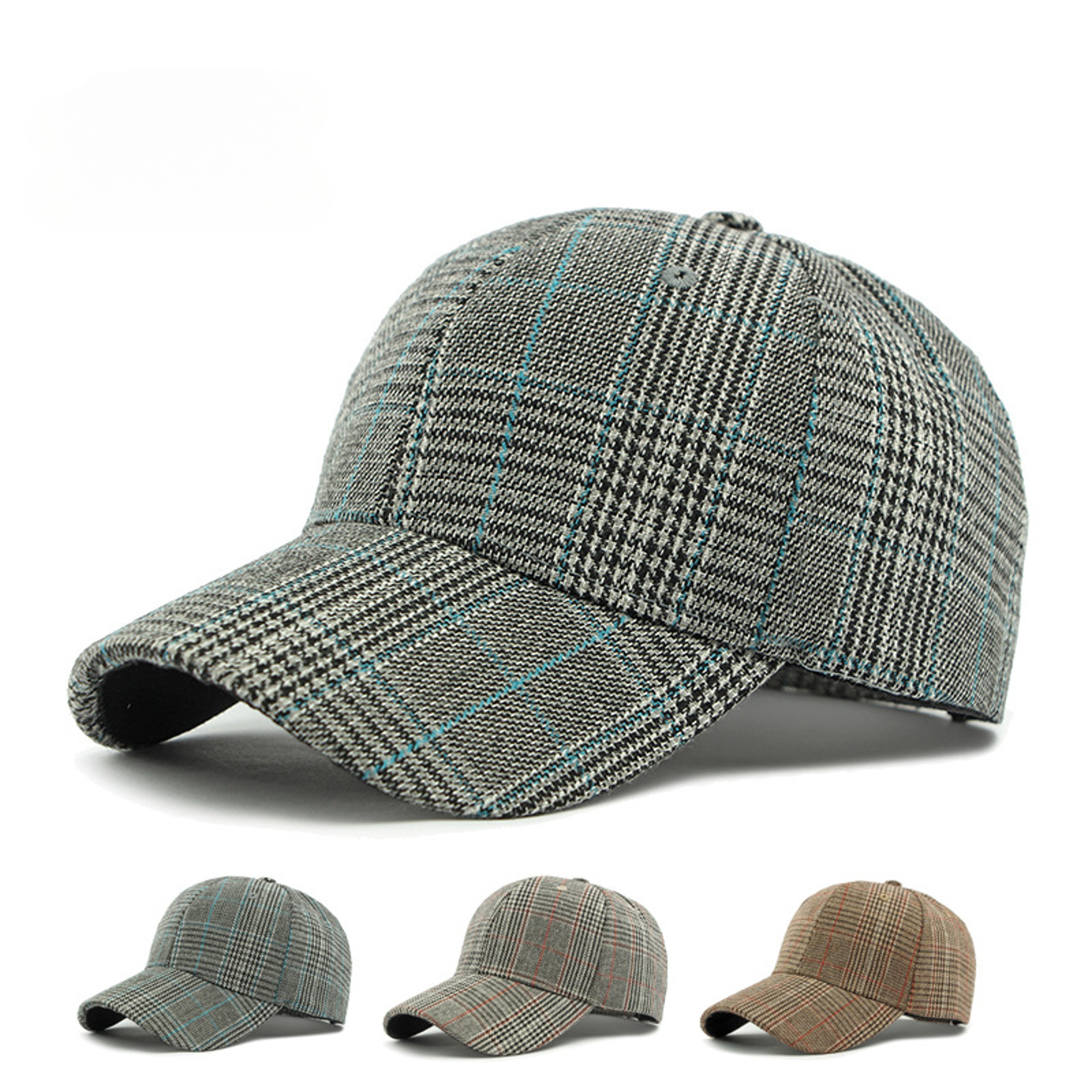 Men Outdoor Sun Cap for Spring Summer, Classic Checkered Hard Top Hat, Sunscreen Visor Baseball Cap for Women – view 1